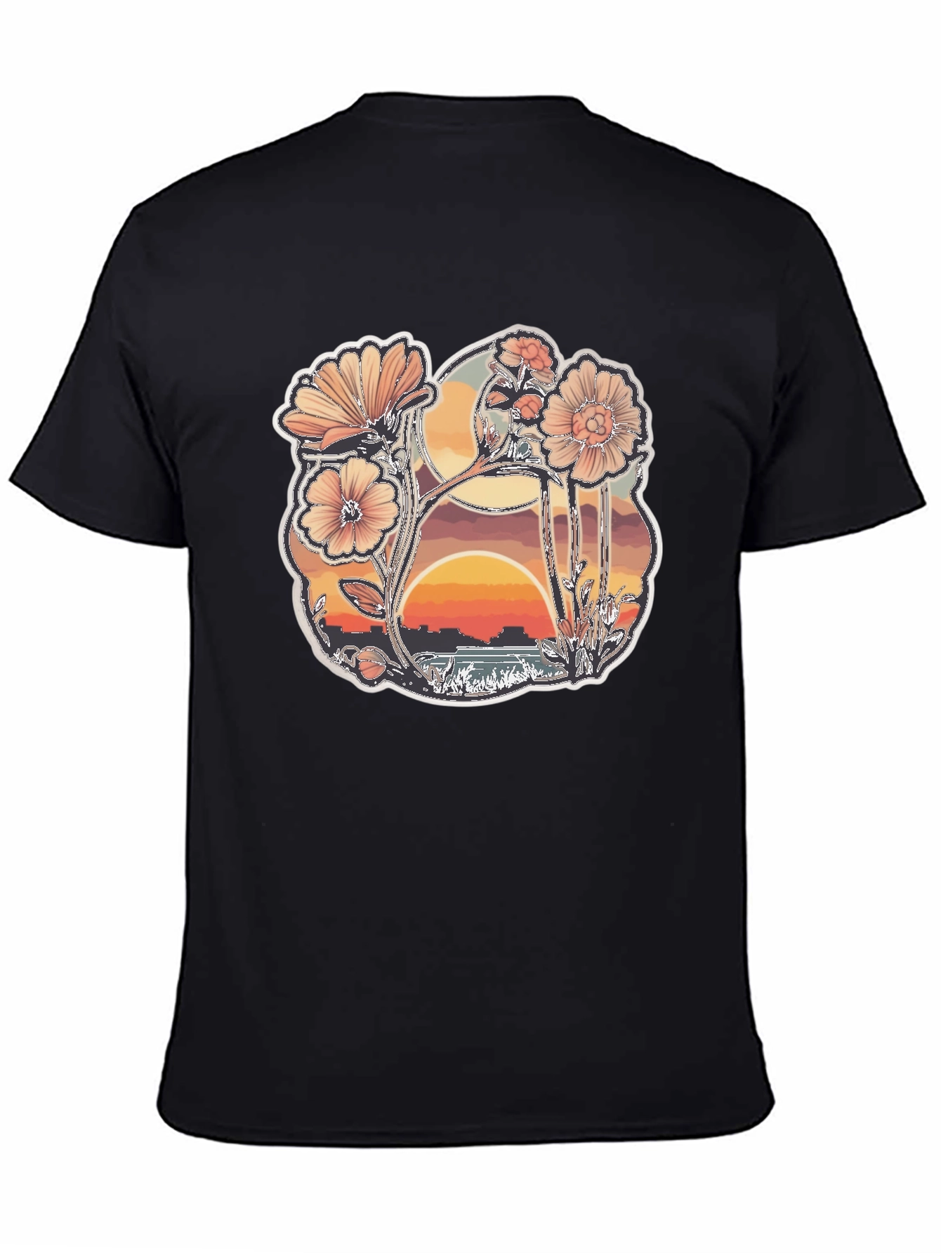 Floral Sunset Graphic Black T-Shirt