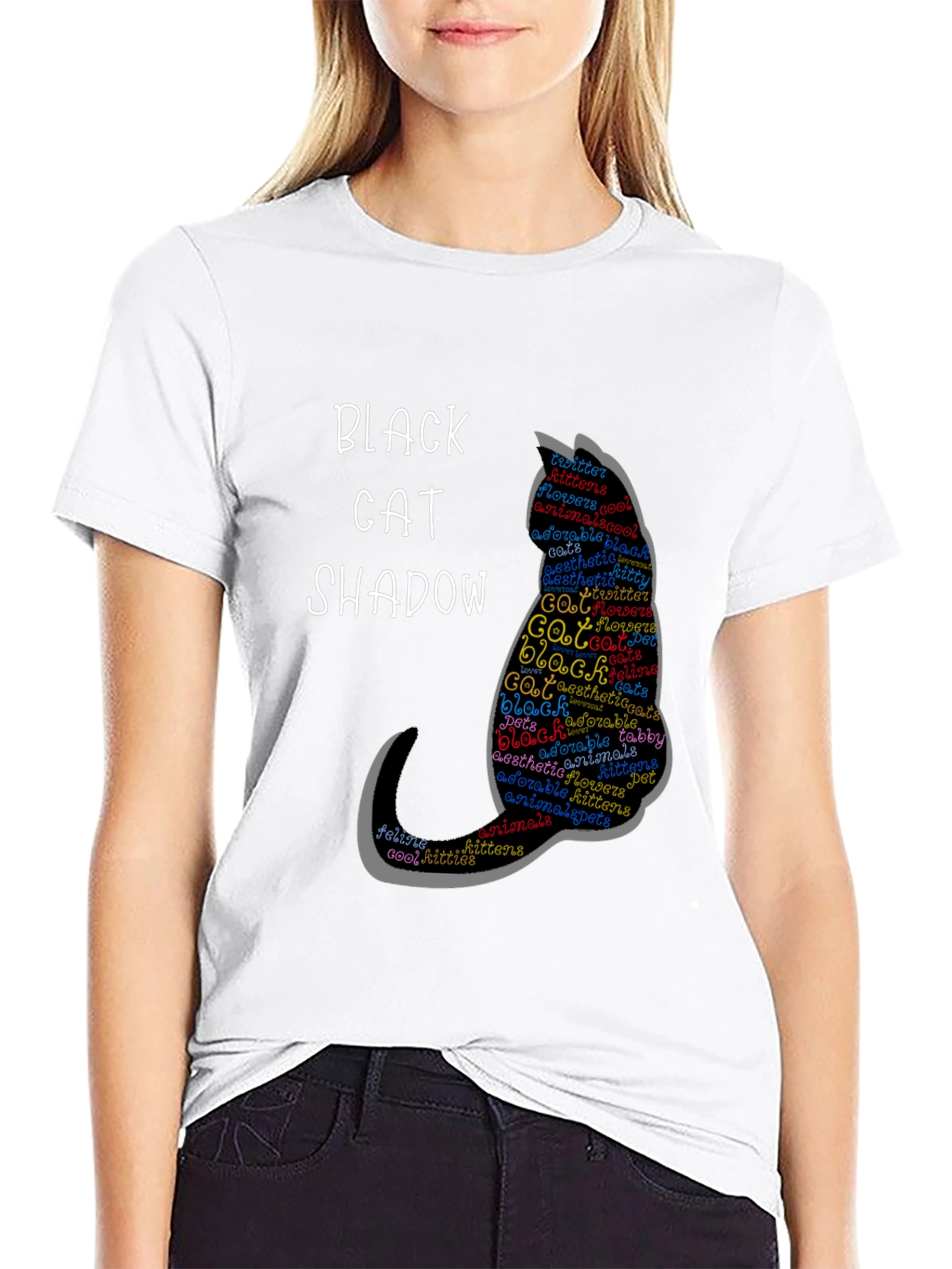 Black Cat Shadow Graphic T-Shirt