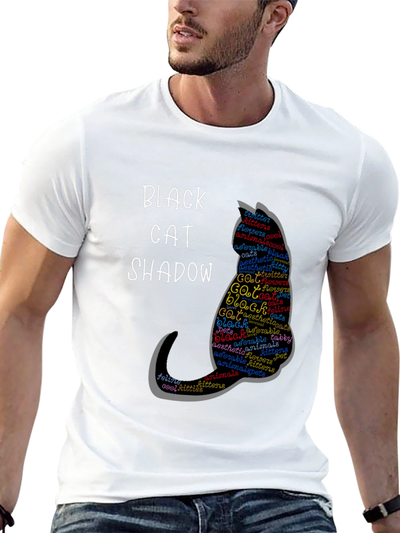 Black Cat Shadow Graphic T-Shirt