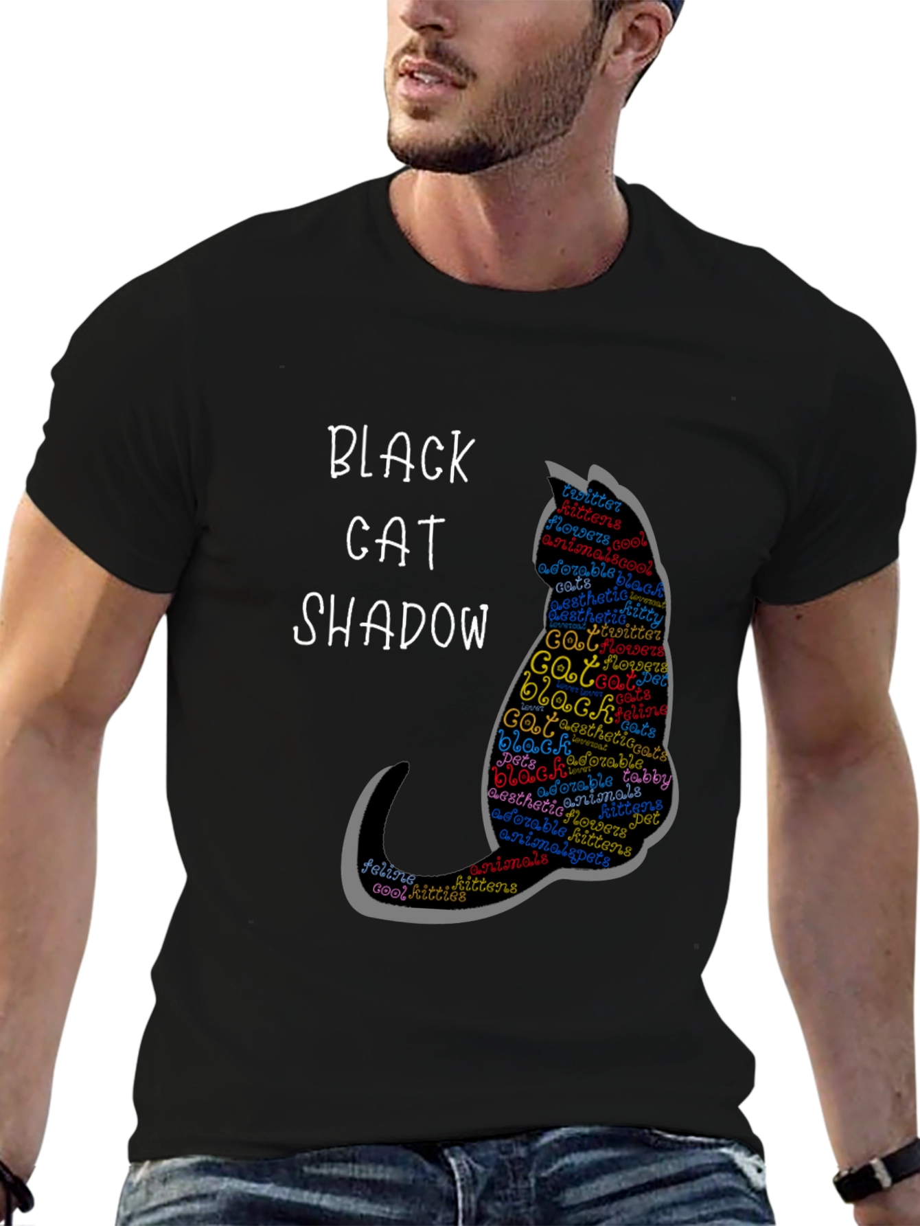 Black Cat Shadow Graphic T-Shirt