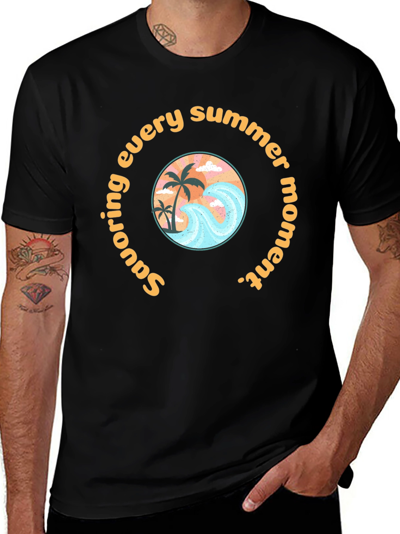 Summer Moment Black Graphic T-Shirt