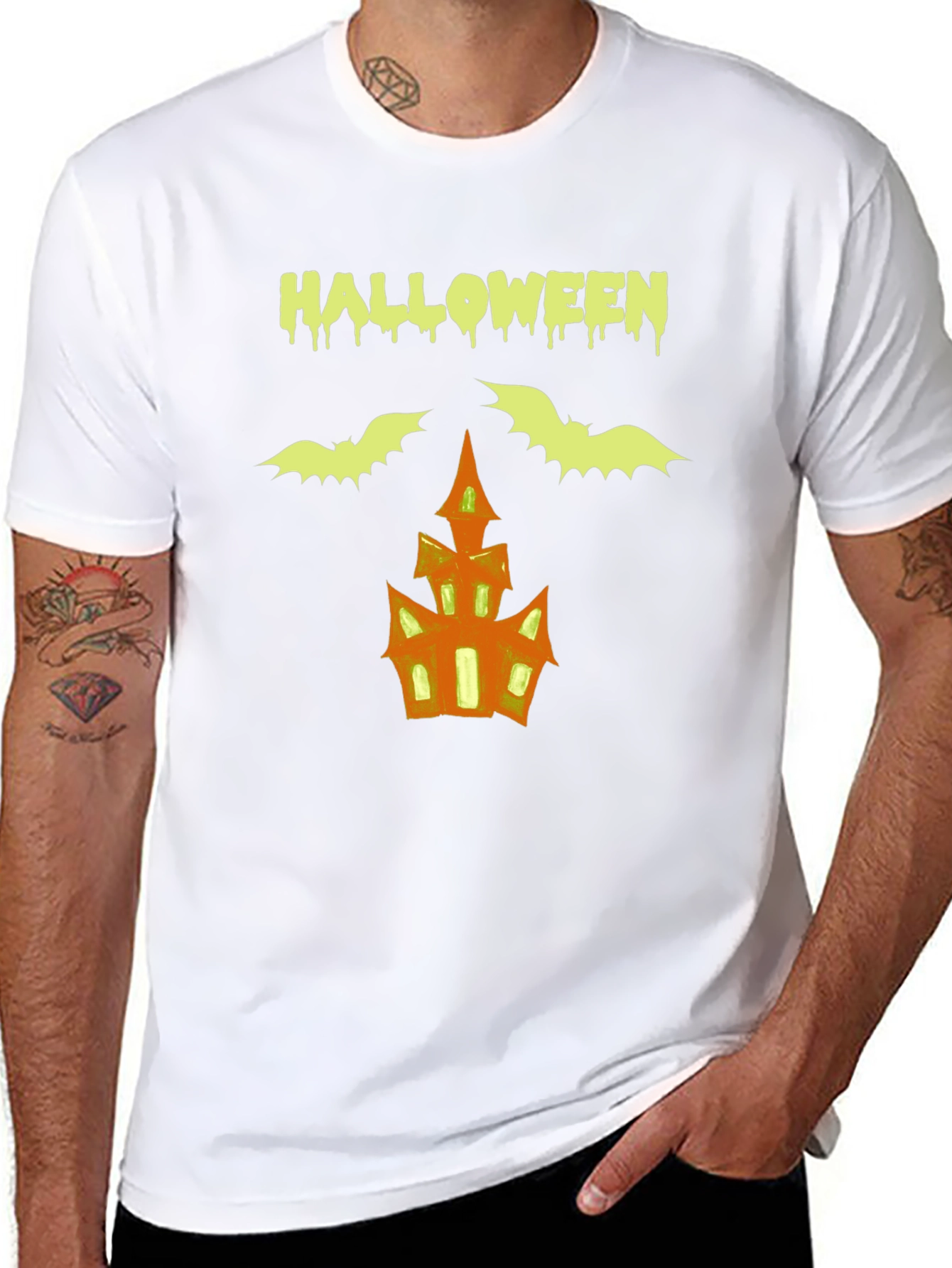 Halloween T-Shirt: Bats & Haunted House Graphic Tee