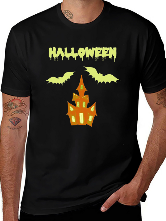 Halloween T-Shirt: Bats & Haunted House Graphic Tee