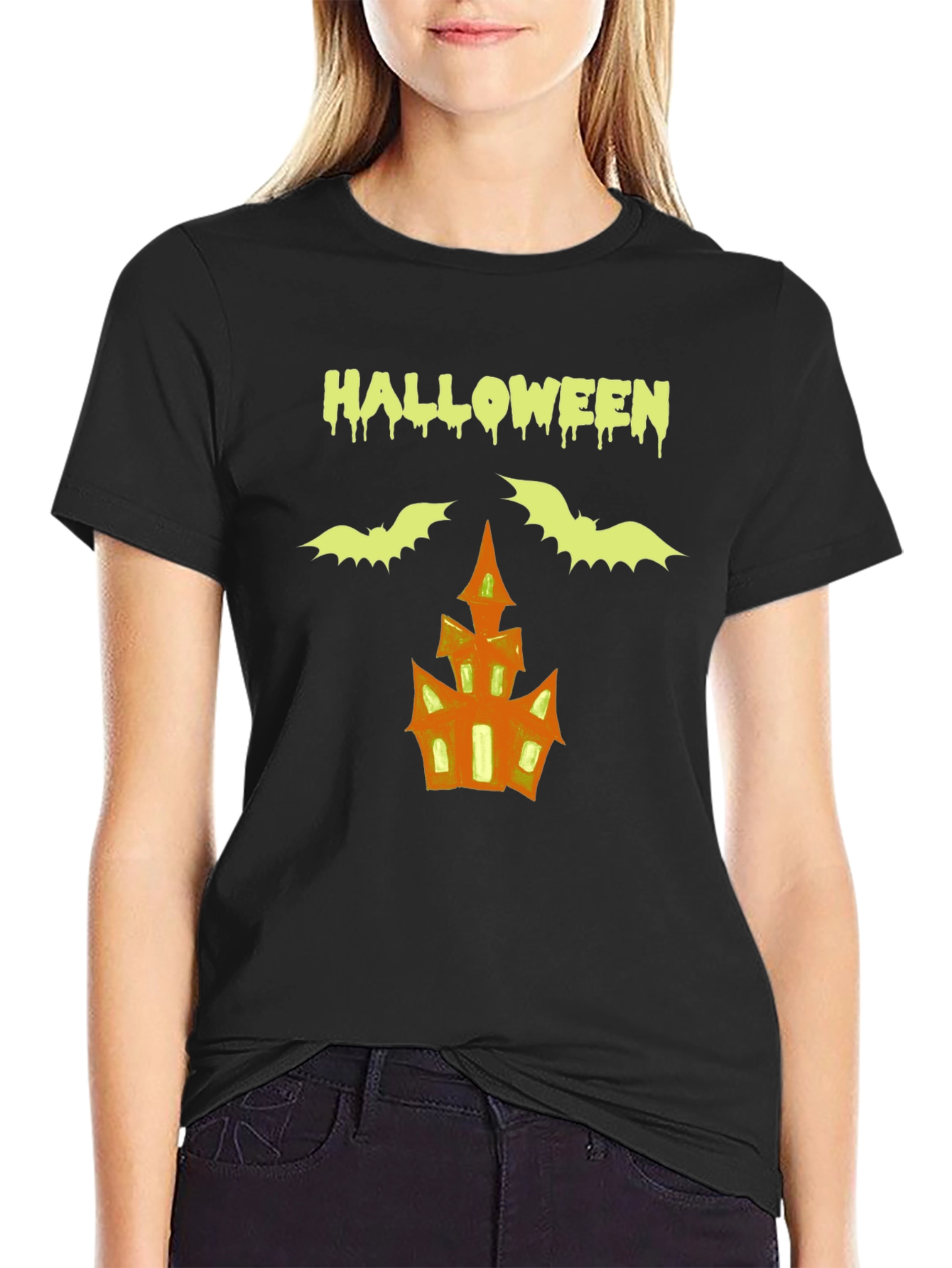 Halloween T-Shirt: Bats & Haunted House Graphic Tee