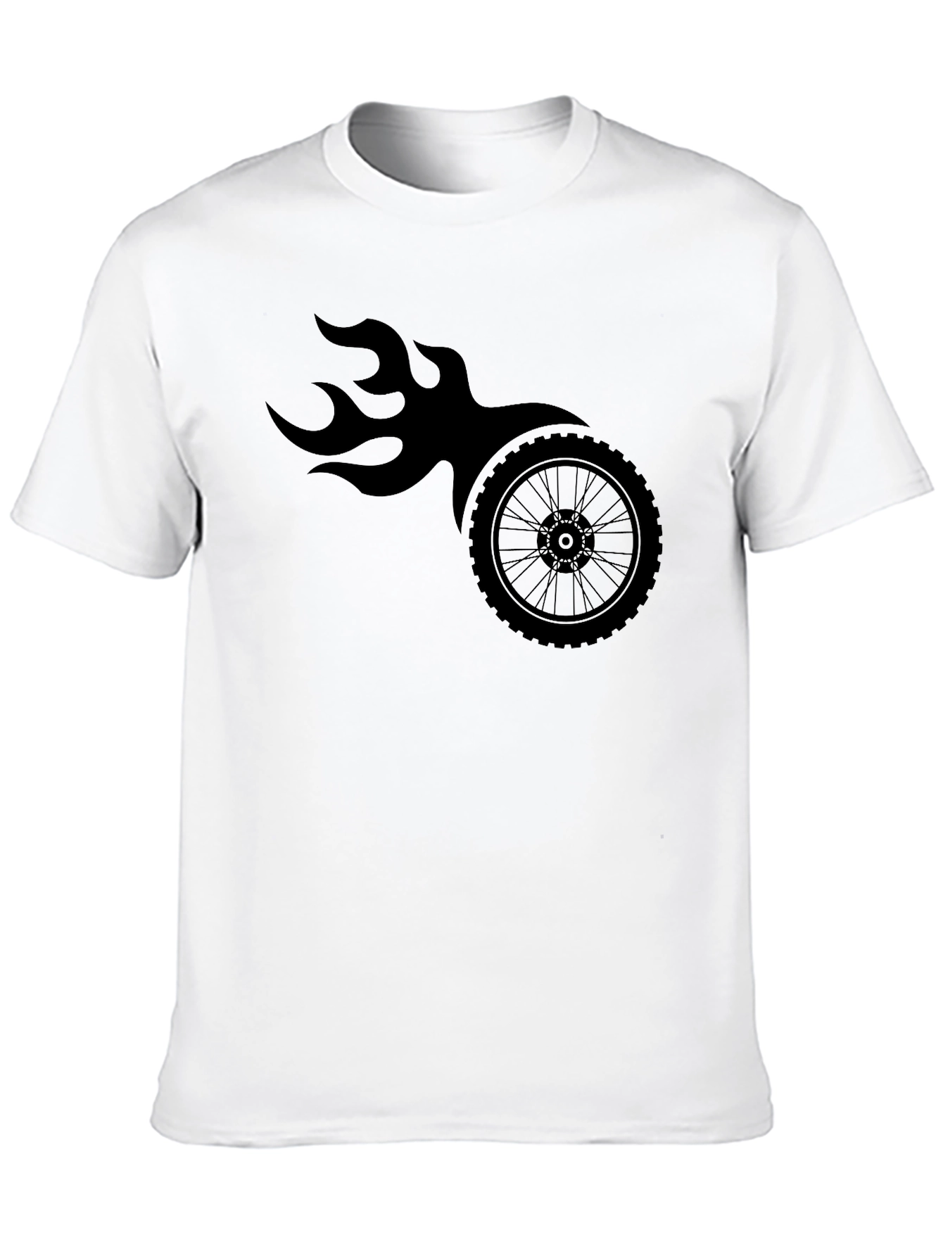 Mens Black Flaming Wheel Graphic T-Shirt