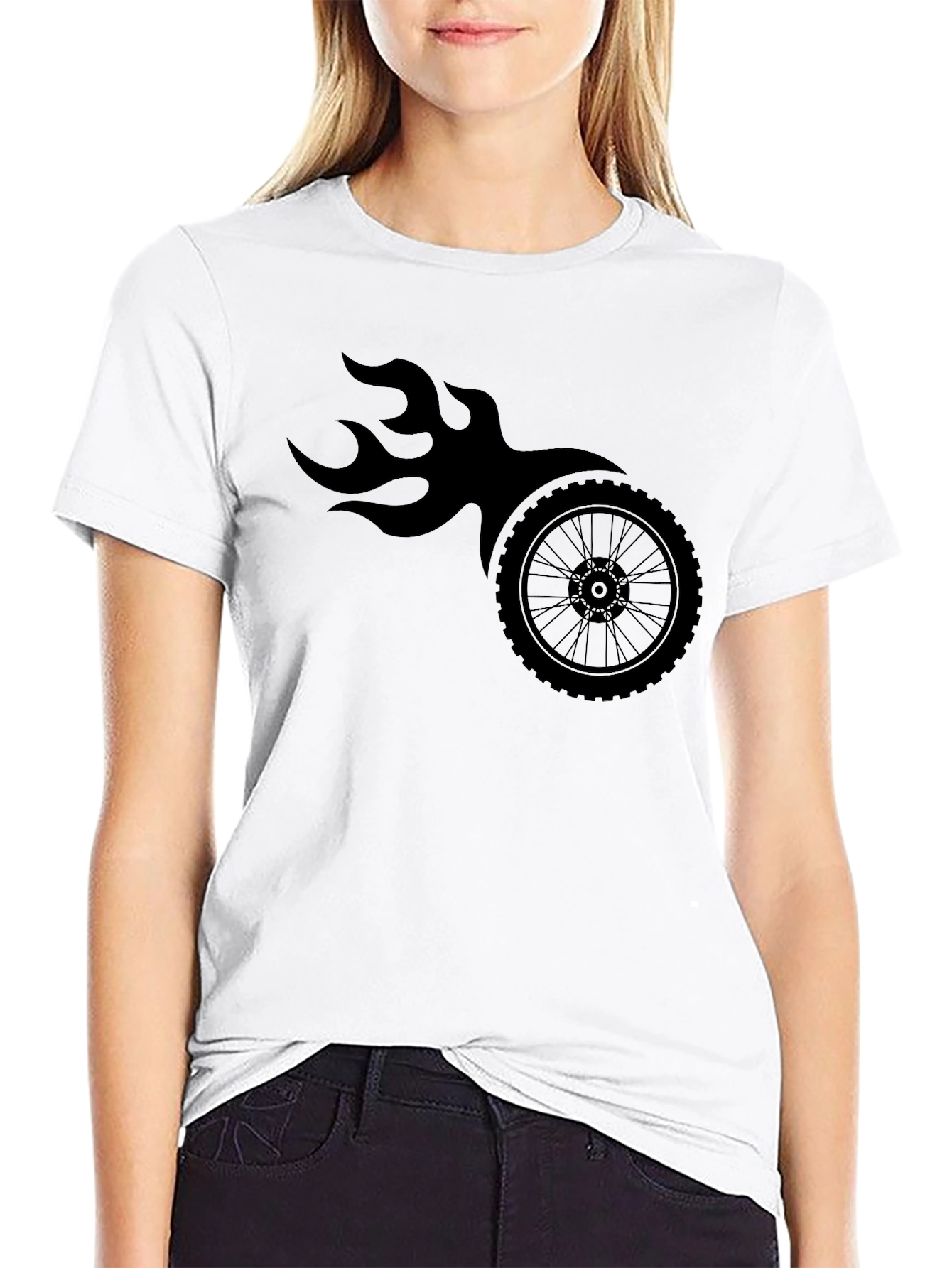 Mens Black Flaming Wheel Graphic T-Shirt