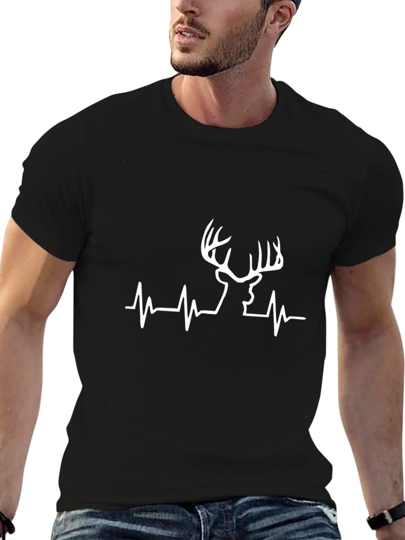 Deer Heartbeat Graphic Tee - Black