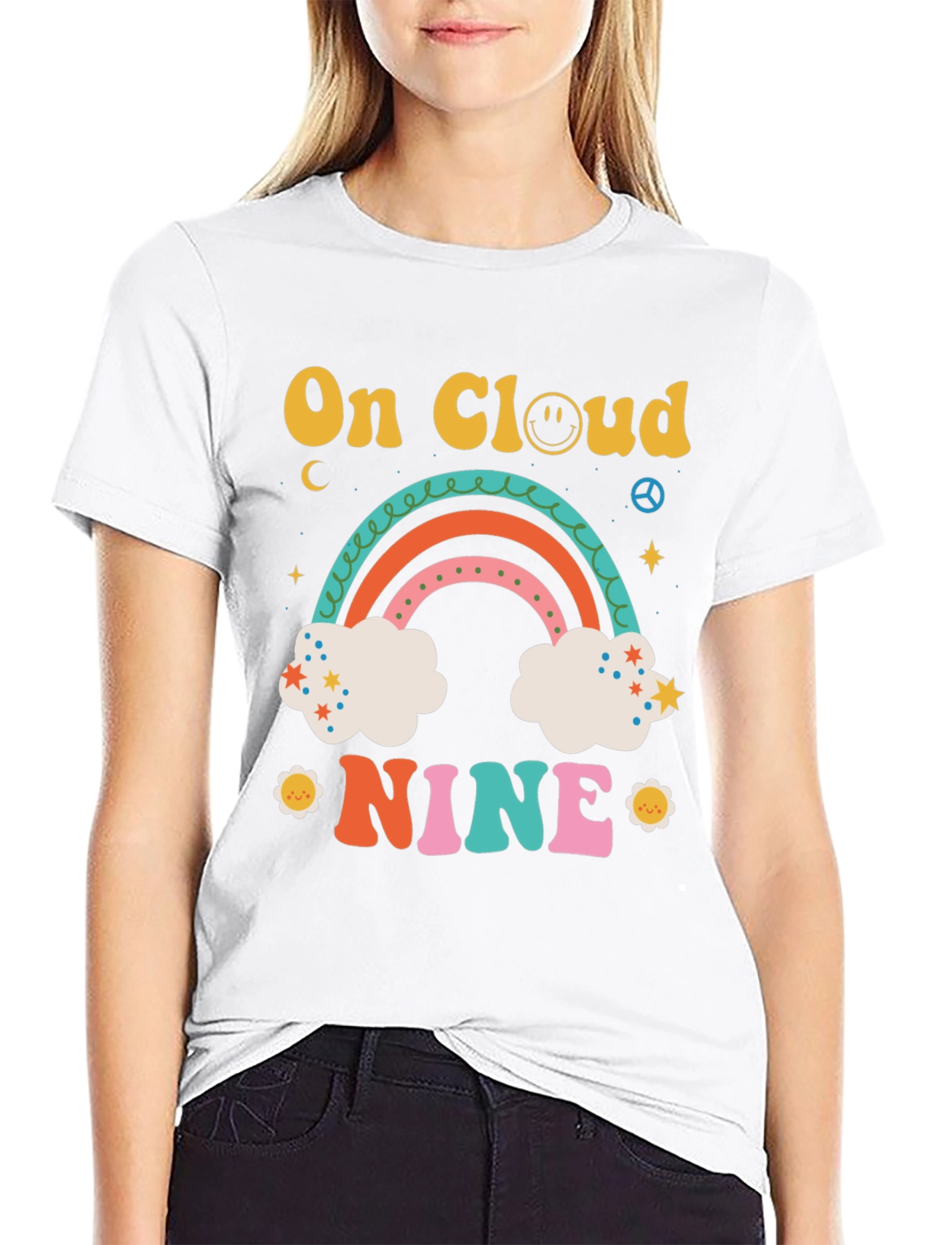 On Cloud Nine Graphic Tee Retro Rainbow