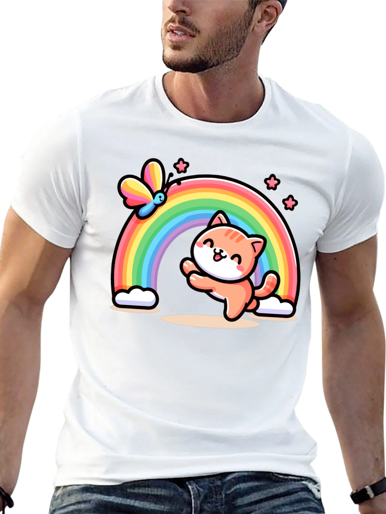 Cat Rainbow Graphic T-Shirt