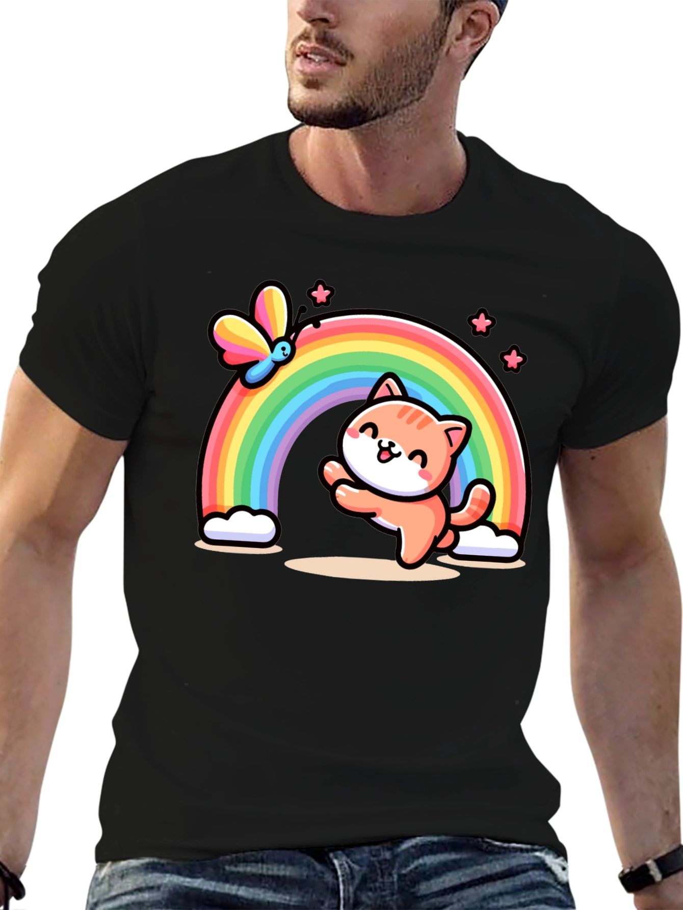 Cat Rainbow Graphic T-Shirt