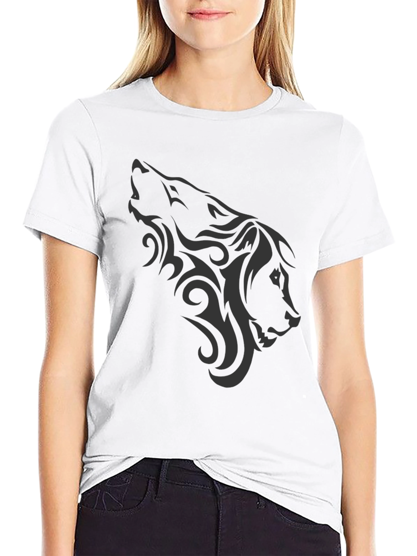 Black Wolf Tribal Graphic Tee - Mens Casual Style