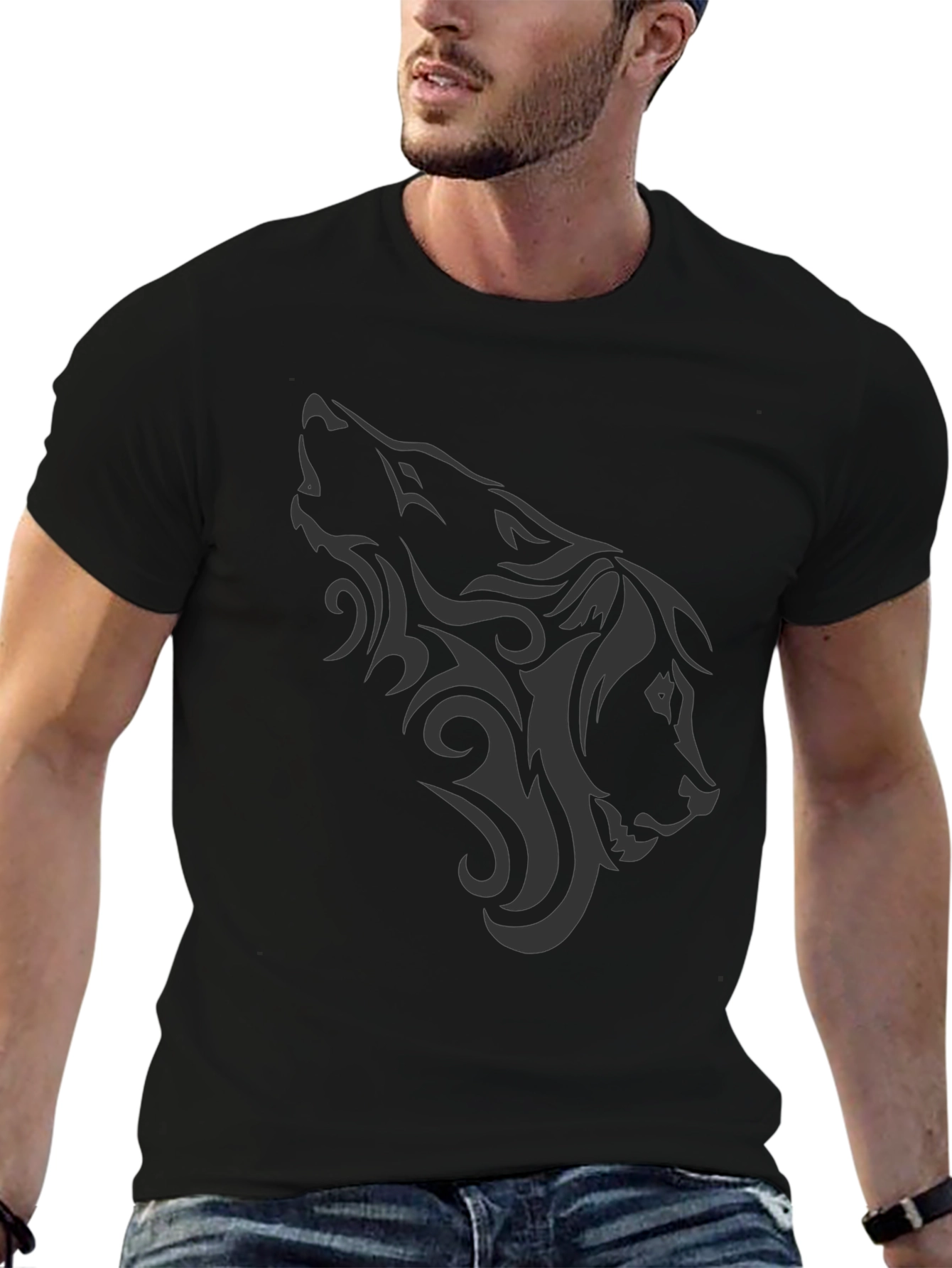 Black Wolf Tribal Graphic Tee - Mens Casual Style