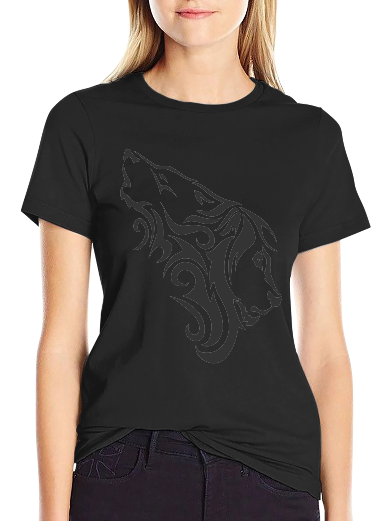 Black Wolf Tribal Graphic Tee - Mens Casual Style