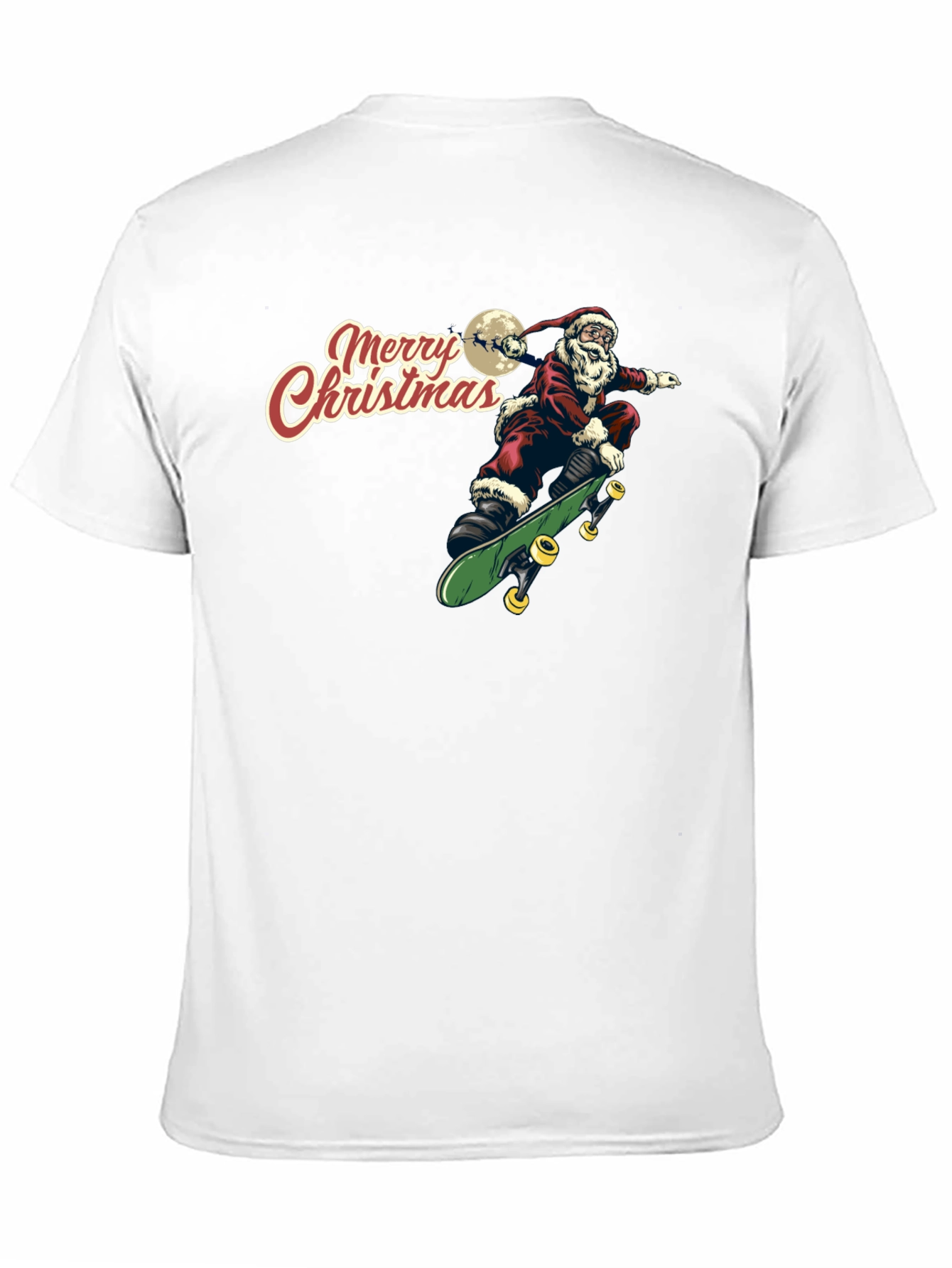 Santa Skeleton Skateboard Merry Christmas Black T-Shirt