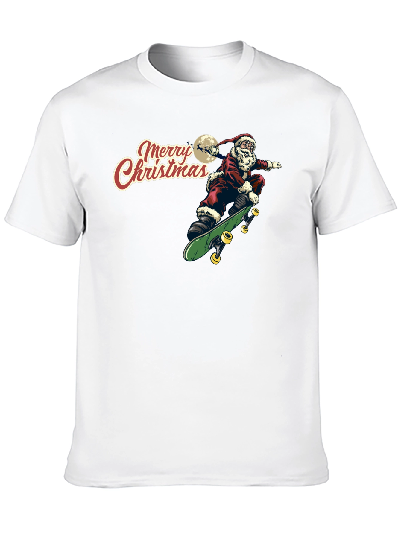Santa Skeleton Skateboard Merry Christmas Black T-Shirt