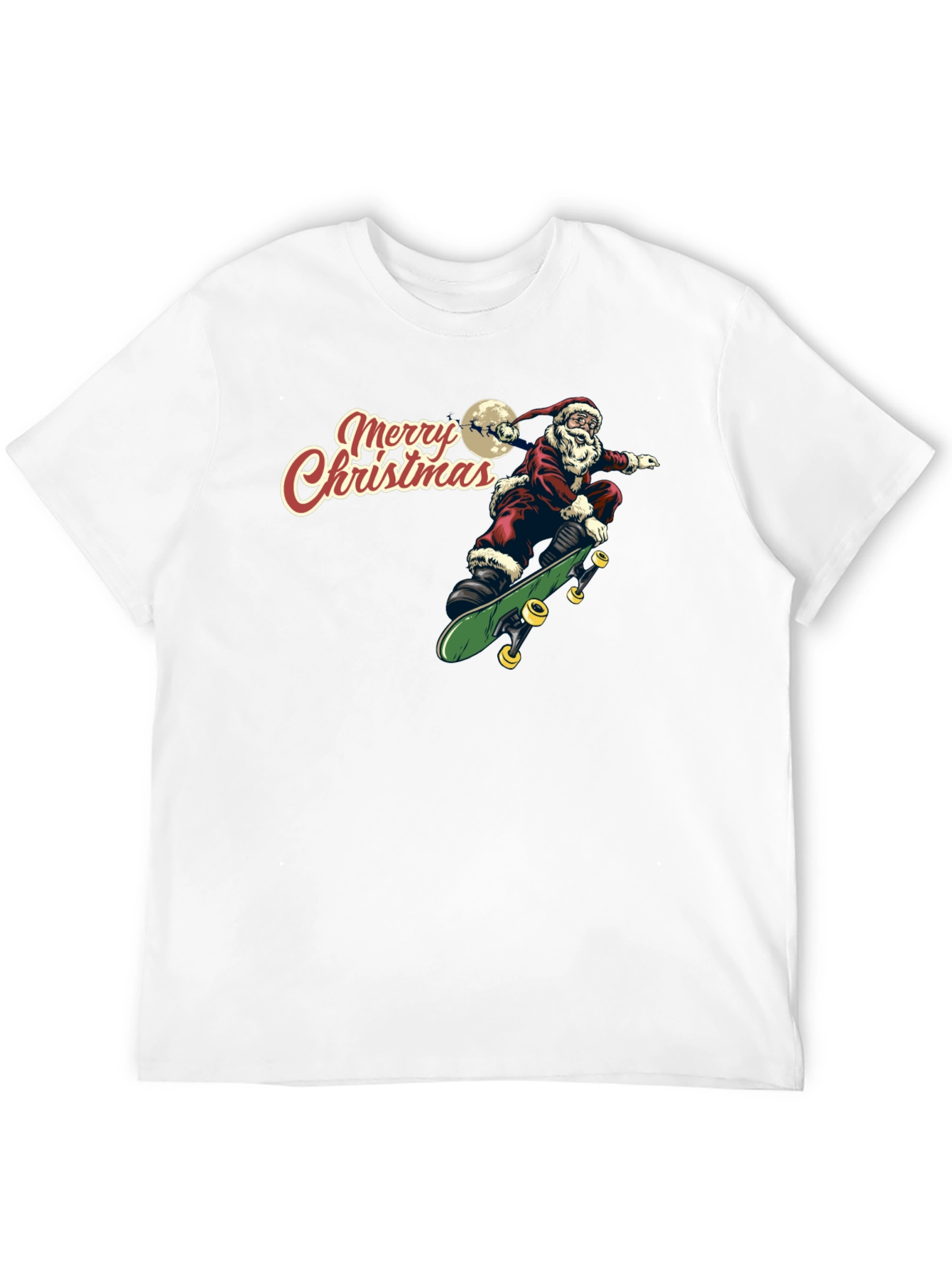 Santa Skeleton Skateboard Merry Christmas Black T-Shirt