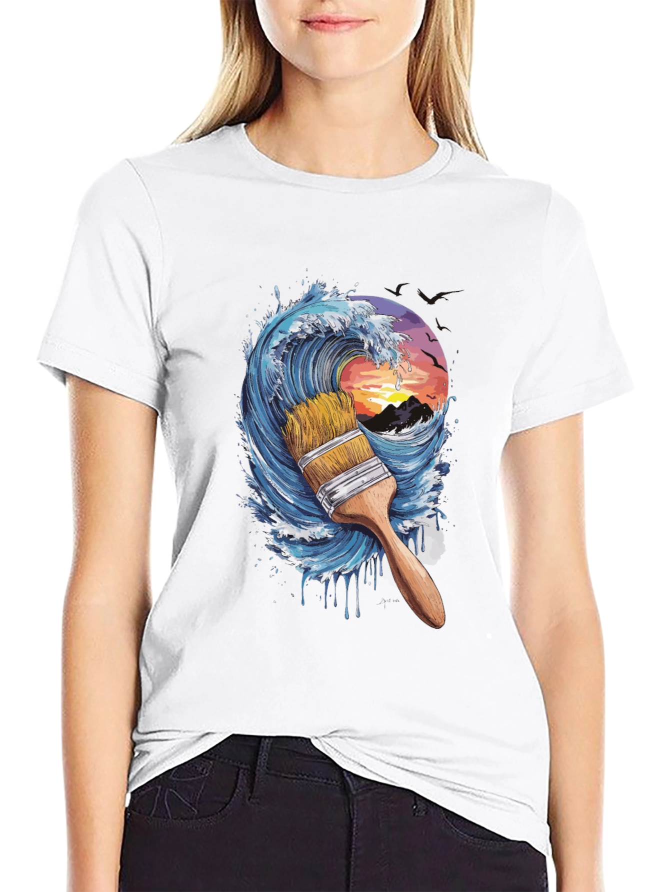 Wave Paintbrush Black Graphic Tee