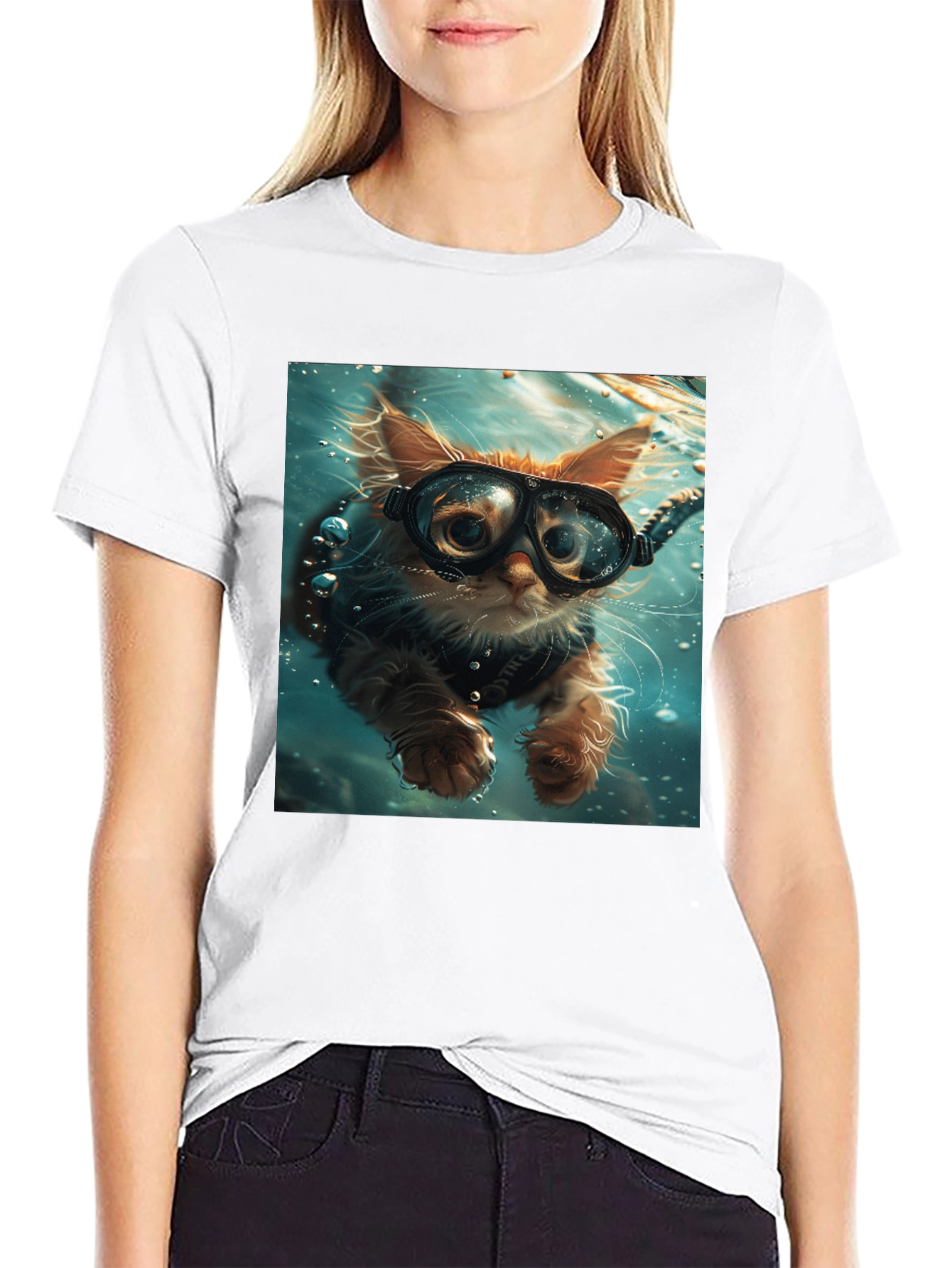 Diving Cat T-Shirt - Novelty Graphic Tee