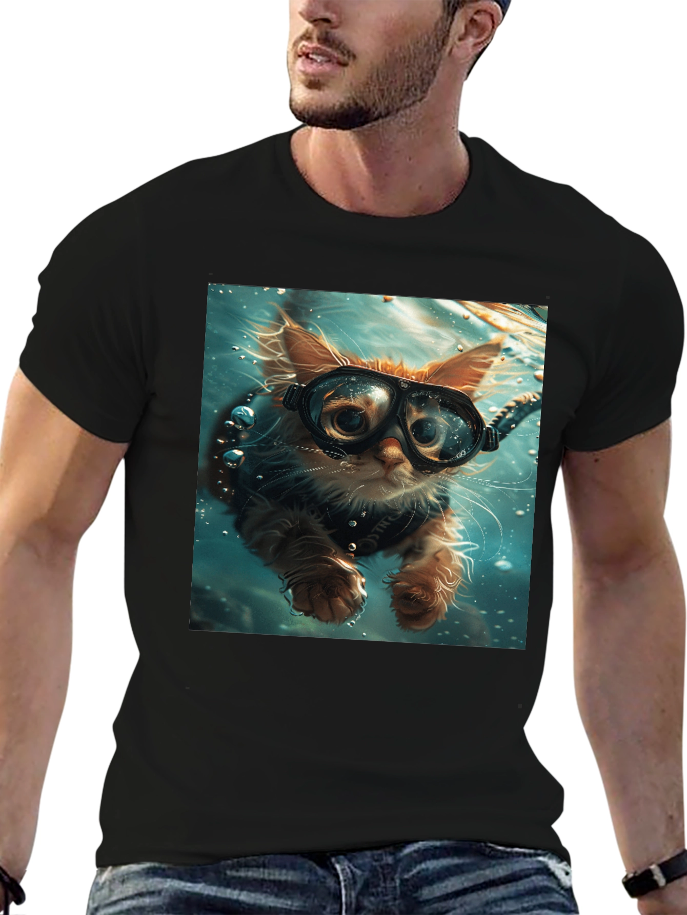 Diving Cat T-Shirt - Novelty Graphic Tee