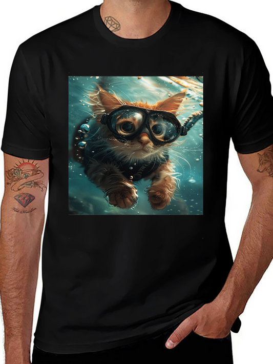 Diving Cat T-Shirt - Novelty Graphic Tee