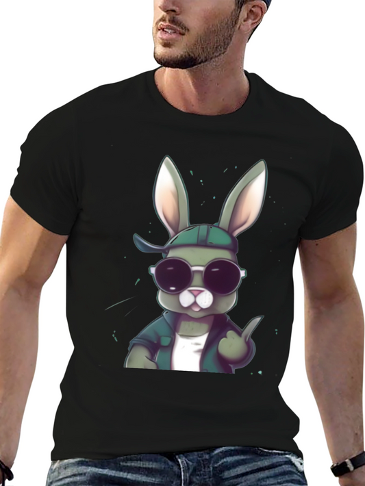 Cool Rabbit Graphic Tee - Black Cotton Blend