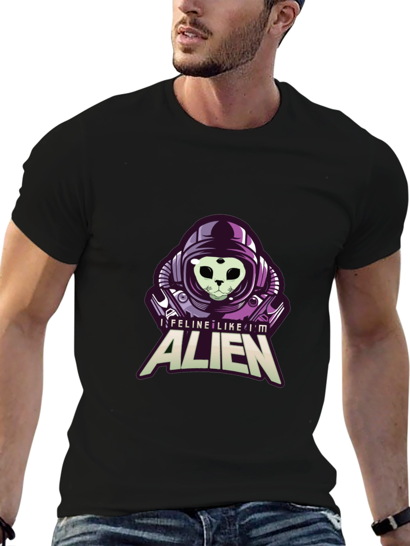 Feline Like Im Alien Black Graphic Tee