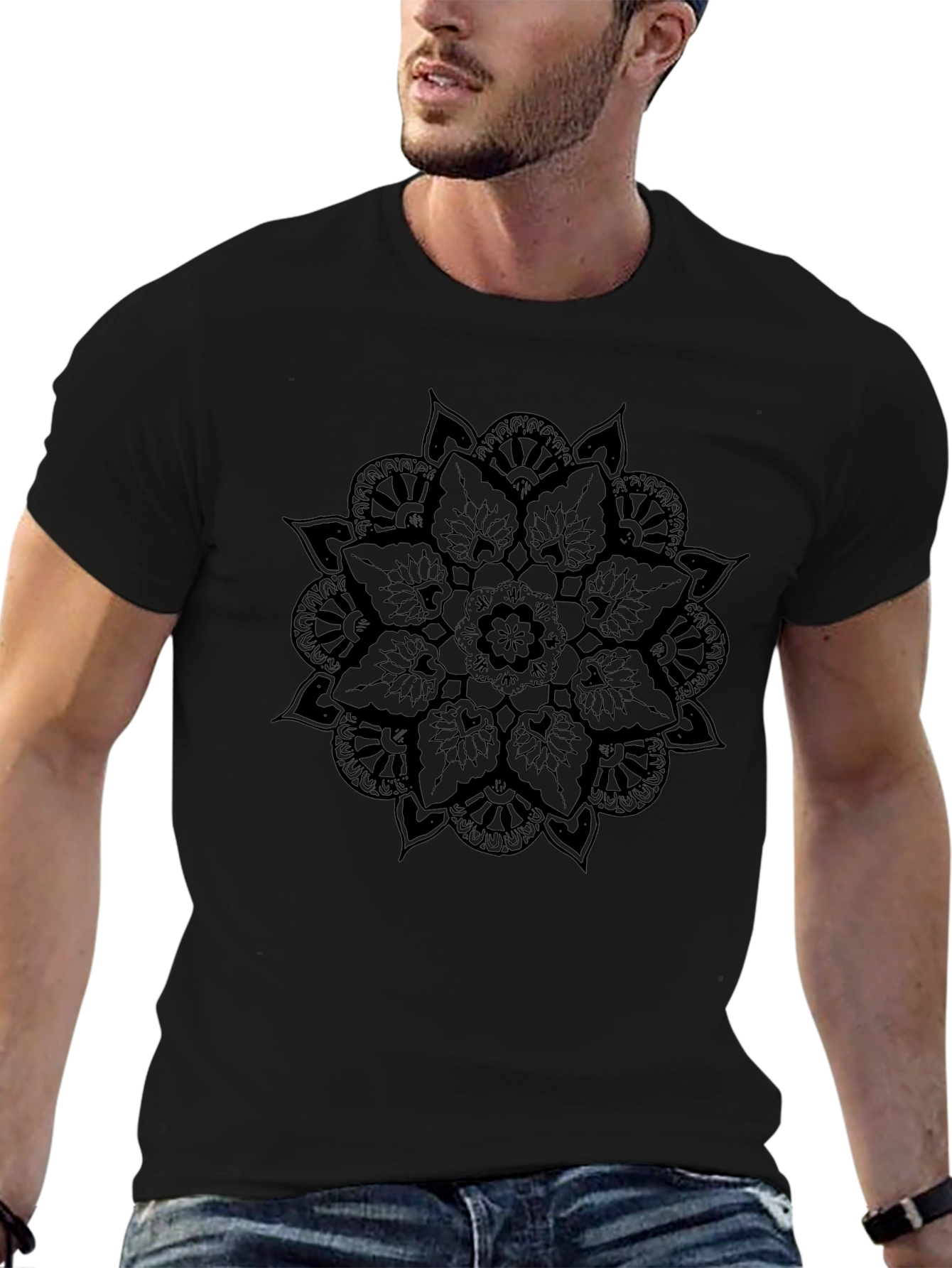 Mandala Print Black T-Shirt - Stylish Casual Wear