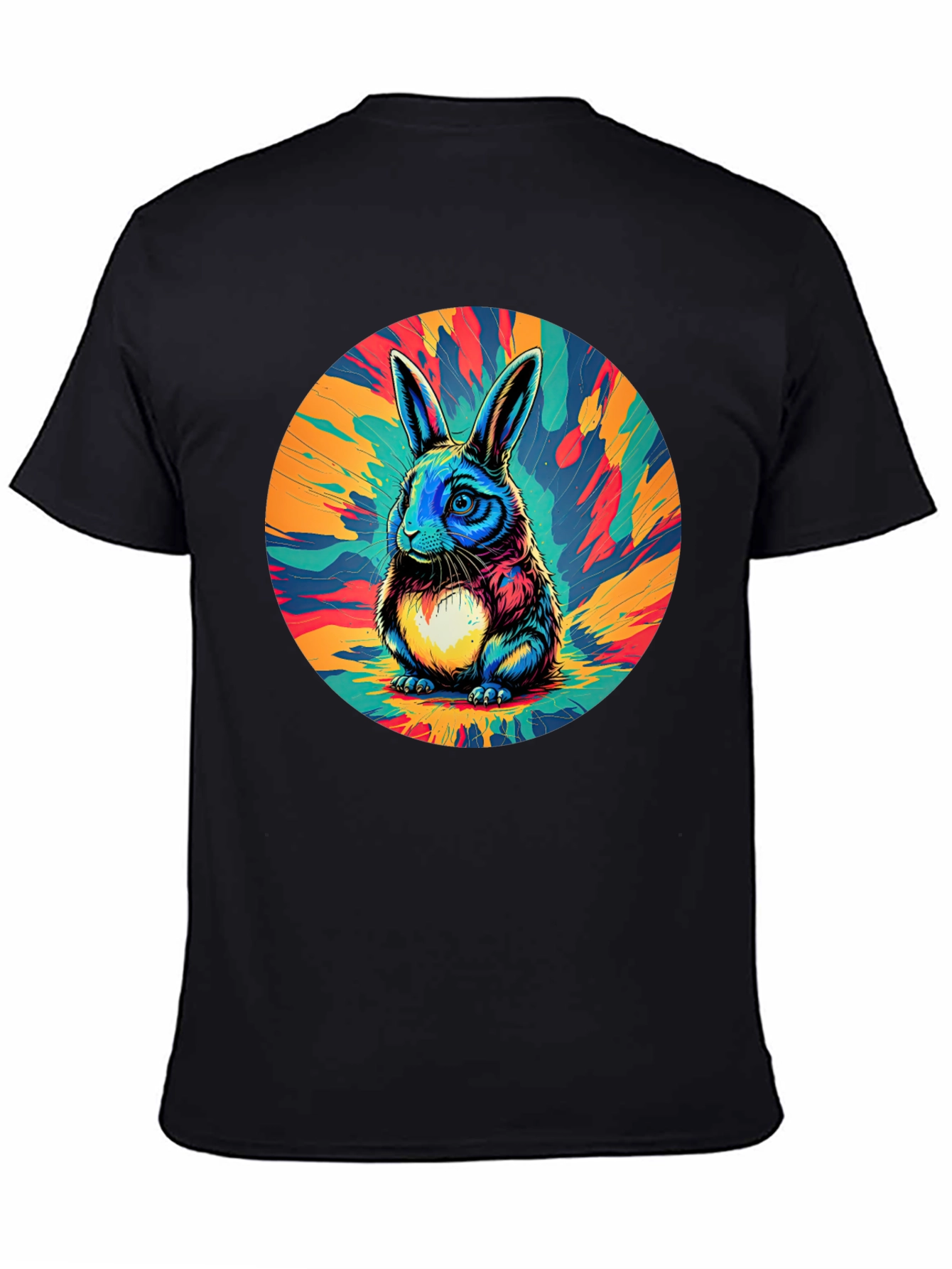 Psychedelic Rabbit Graphic Tee - Stylish Black T-Shirt