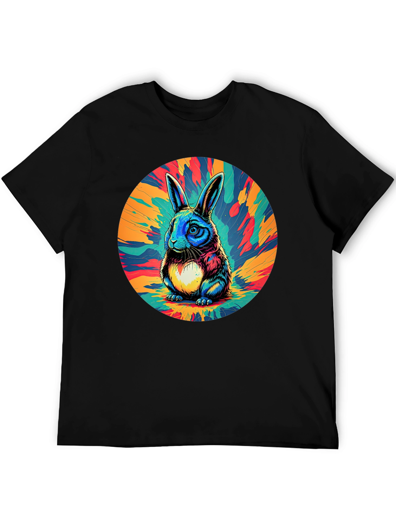 Psychedelic Rabbit Graphic Tee - Stylish Black T-Shirt