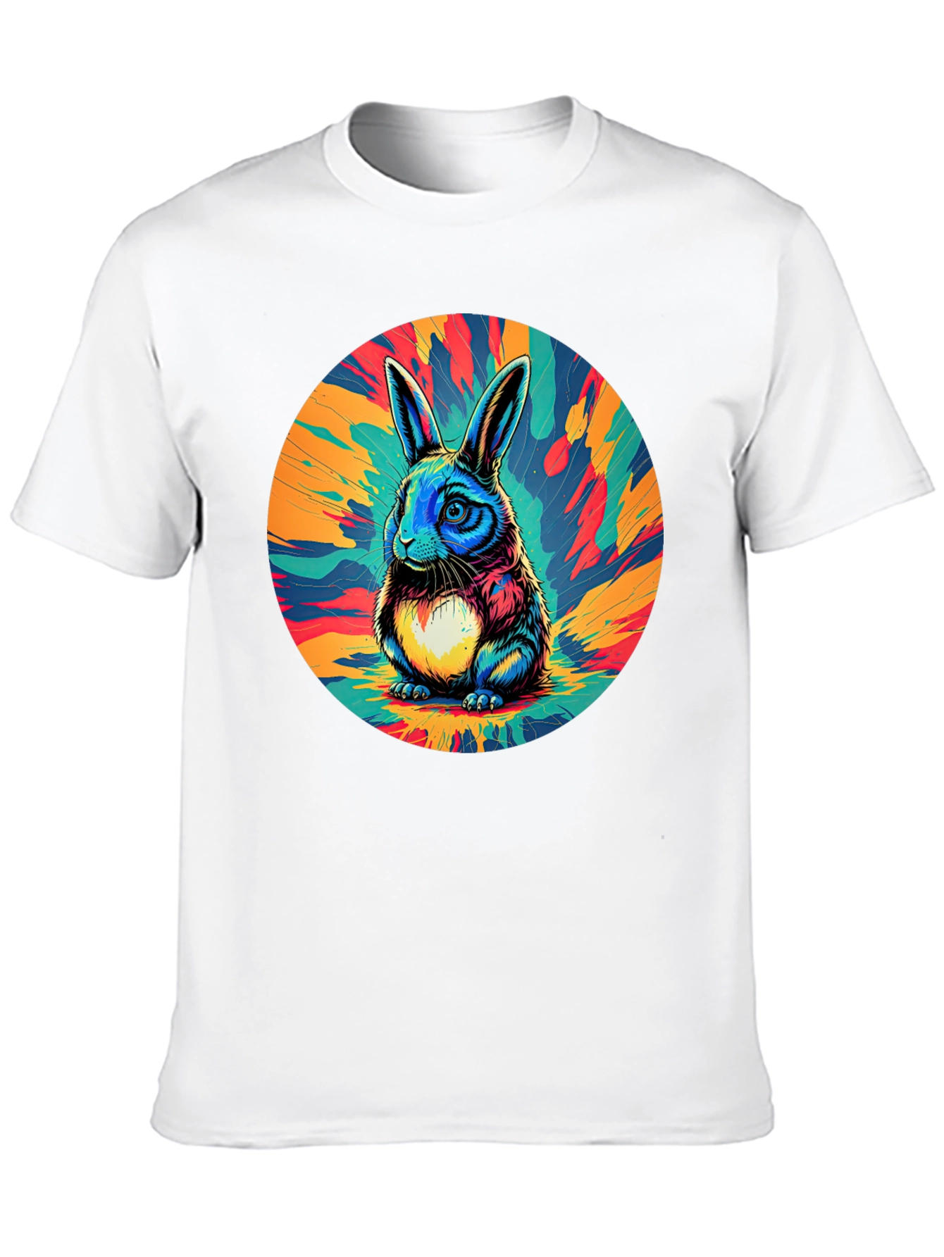 Psychedelic Rabbit Graphic Tee - Stylish Black T-Shirt