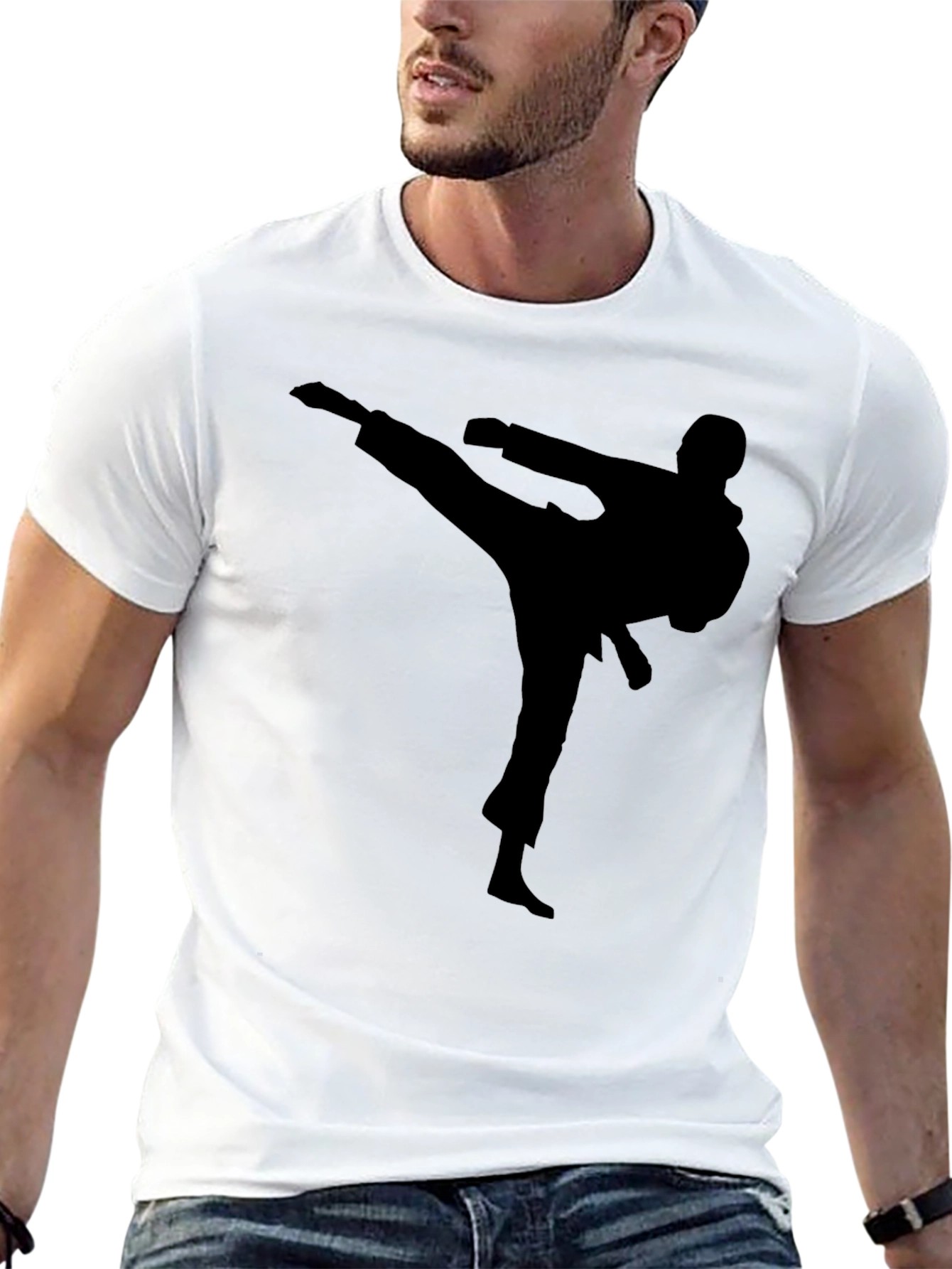 Karate Silhouette Graphic Black T-Shirt