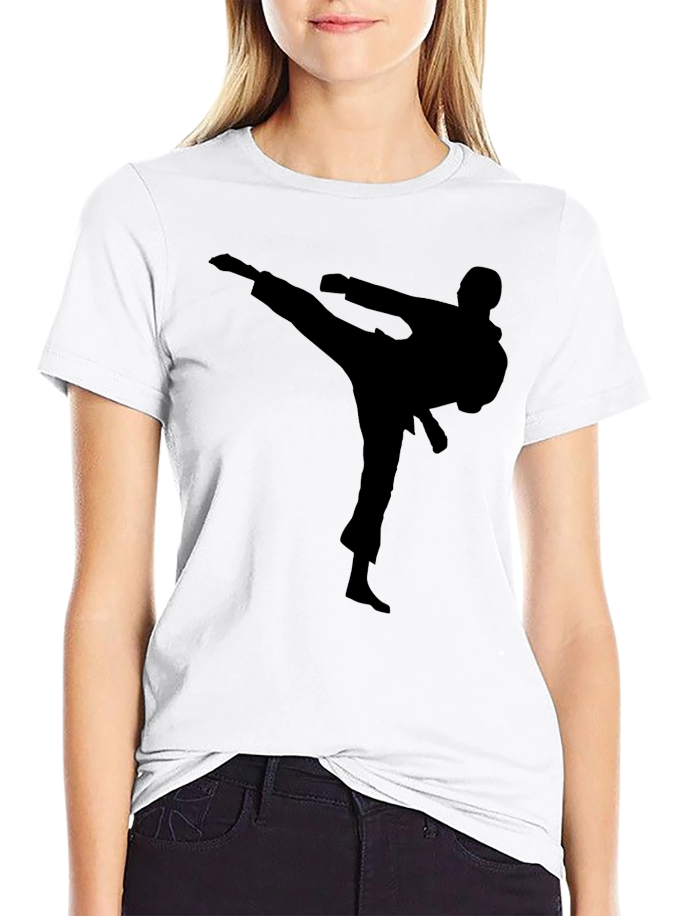 Karate Silhouette Graphic Black T-Shirt