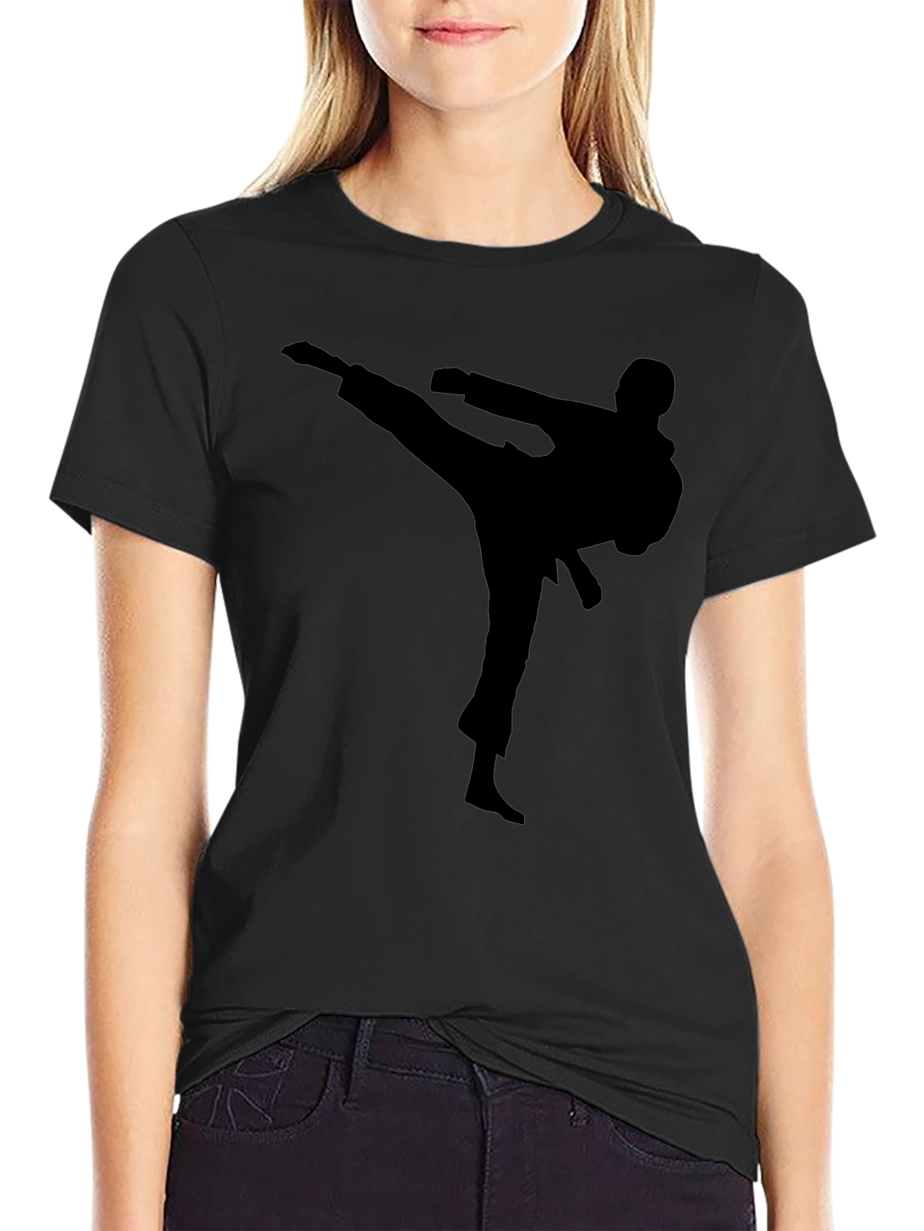 Karate Silhouette Graphic Black T-Shirt