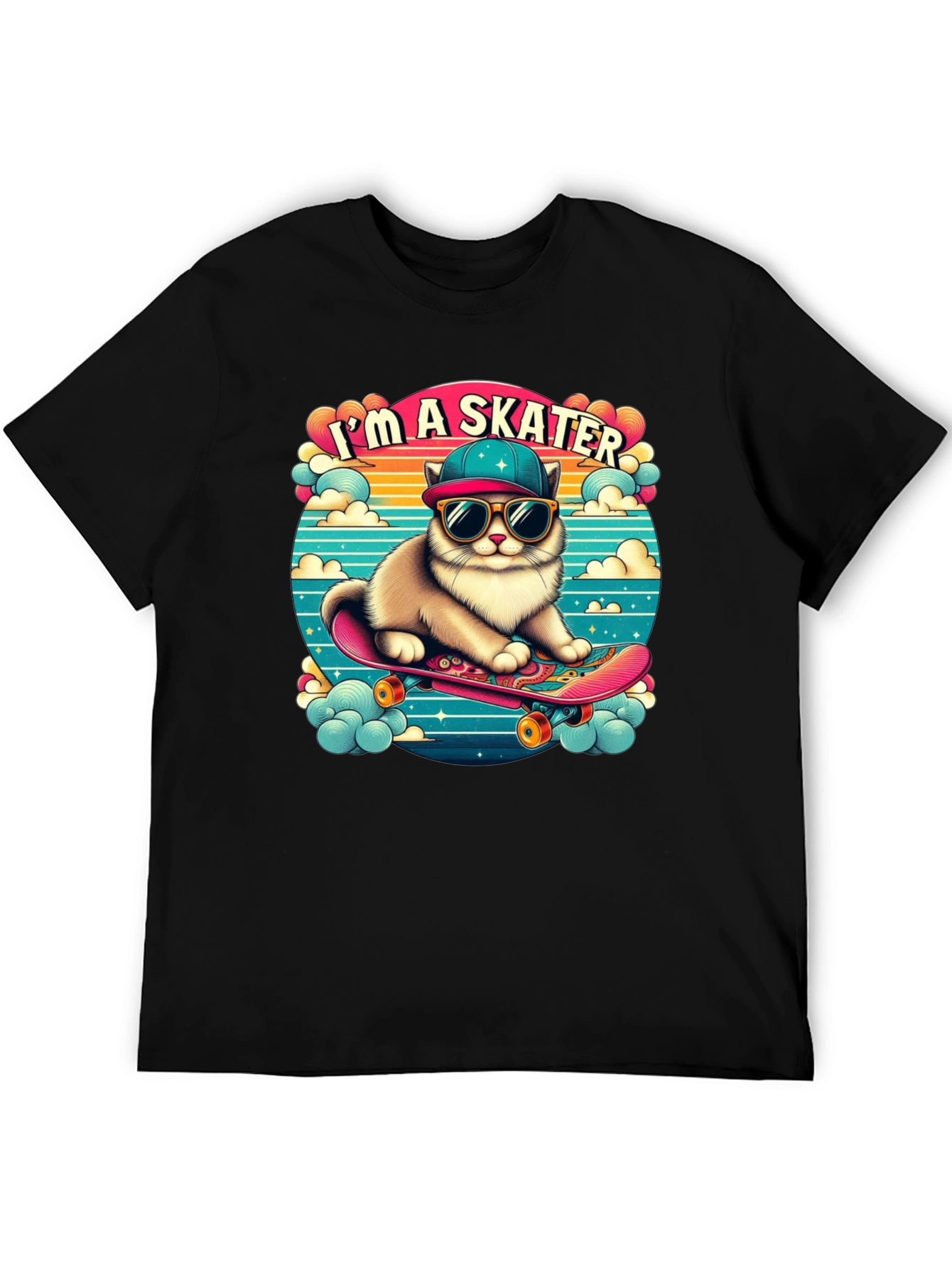 Skater Cat Graphic Tee - Cool Kitten on Skateboard!