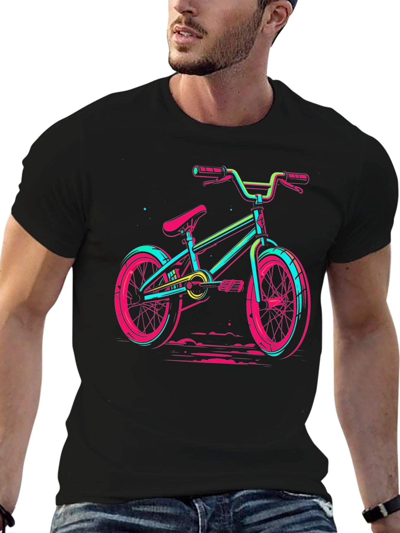 Neon BMX Bike Graphic Tee - Cool Retro Design
