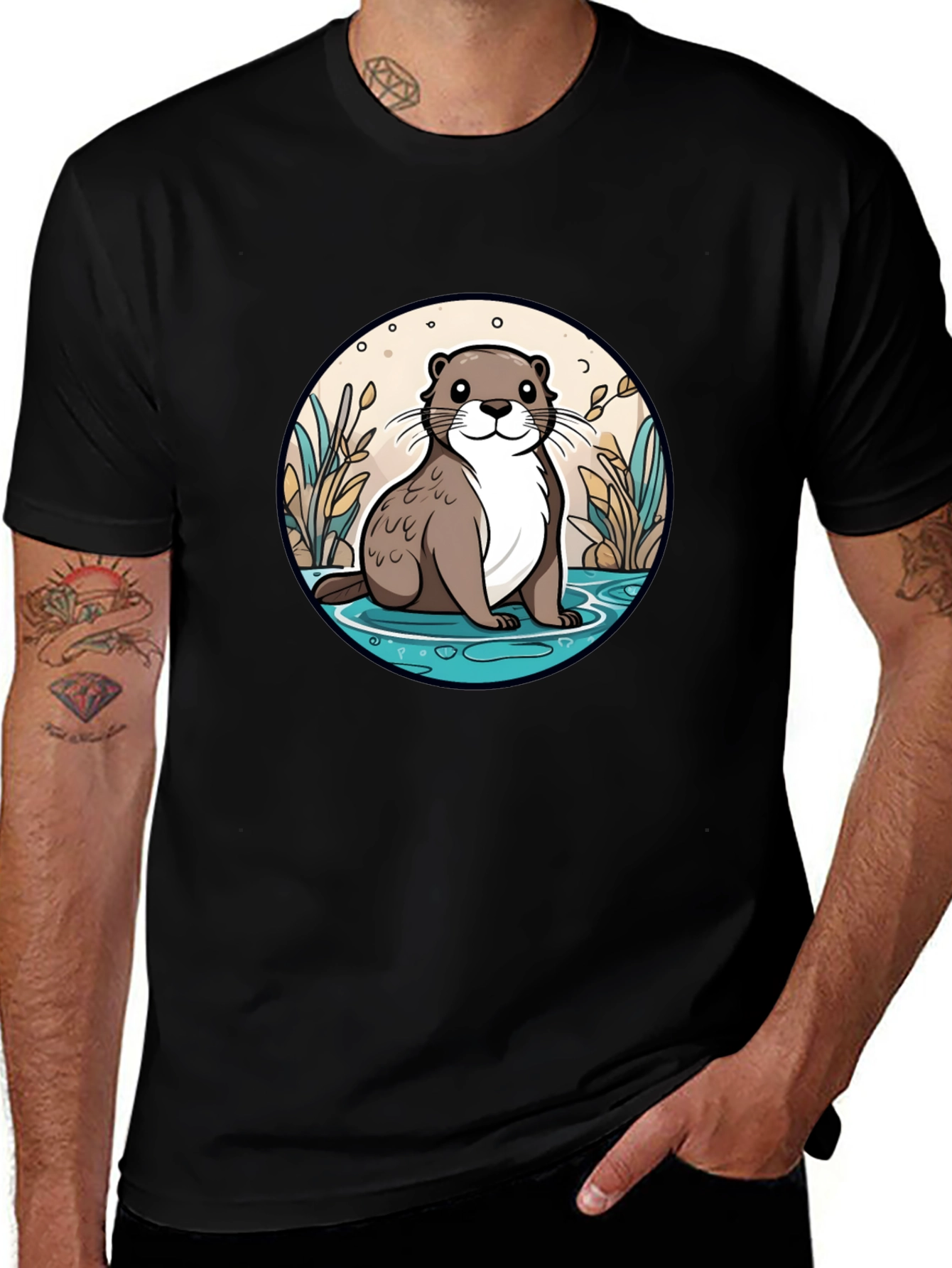 Otter Graphic Tee - Black Cotton Blend Casual Wear