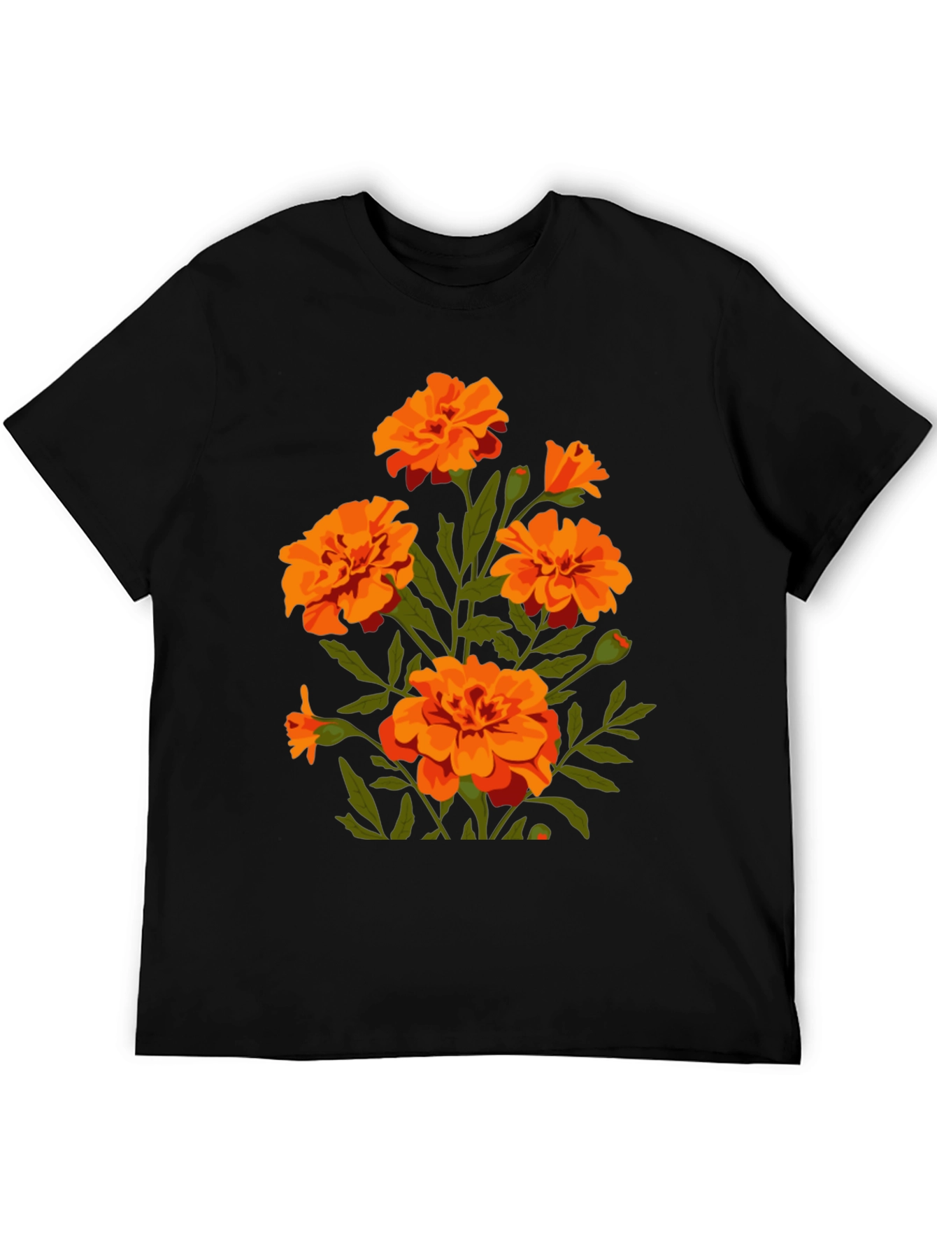 Black T-Shirt with Orange Flower Graphic Print