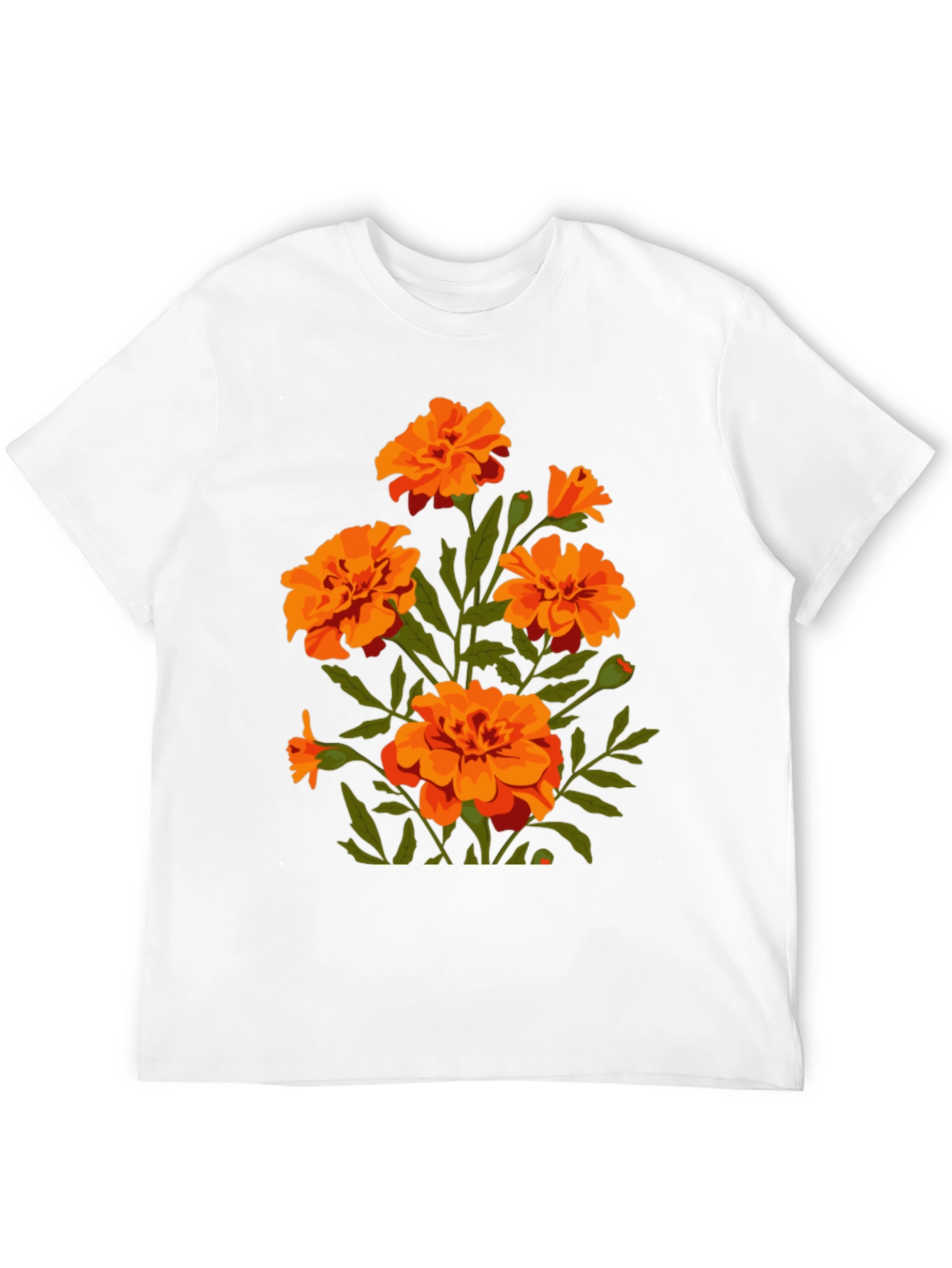 Black T-Shirt with Orange Flower Graphic Print