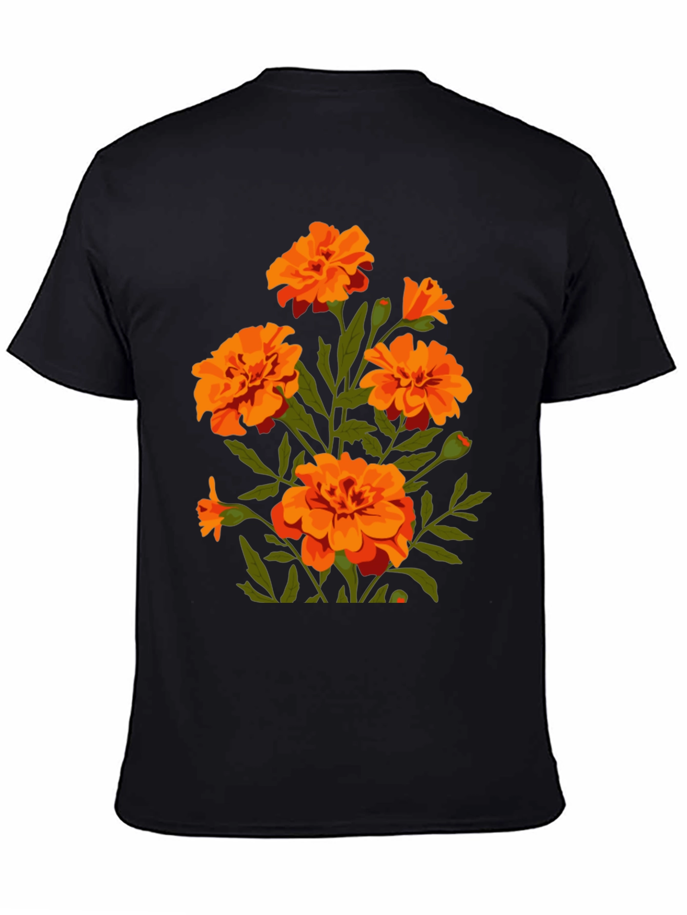Black T-Shirt with Orange Flower Graphic Print