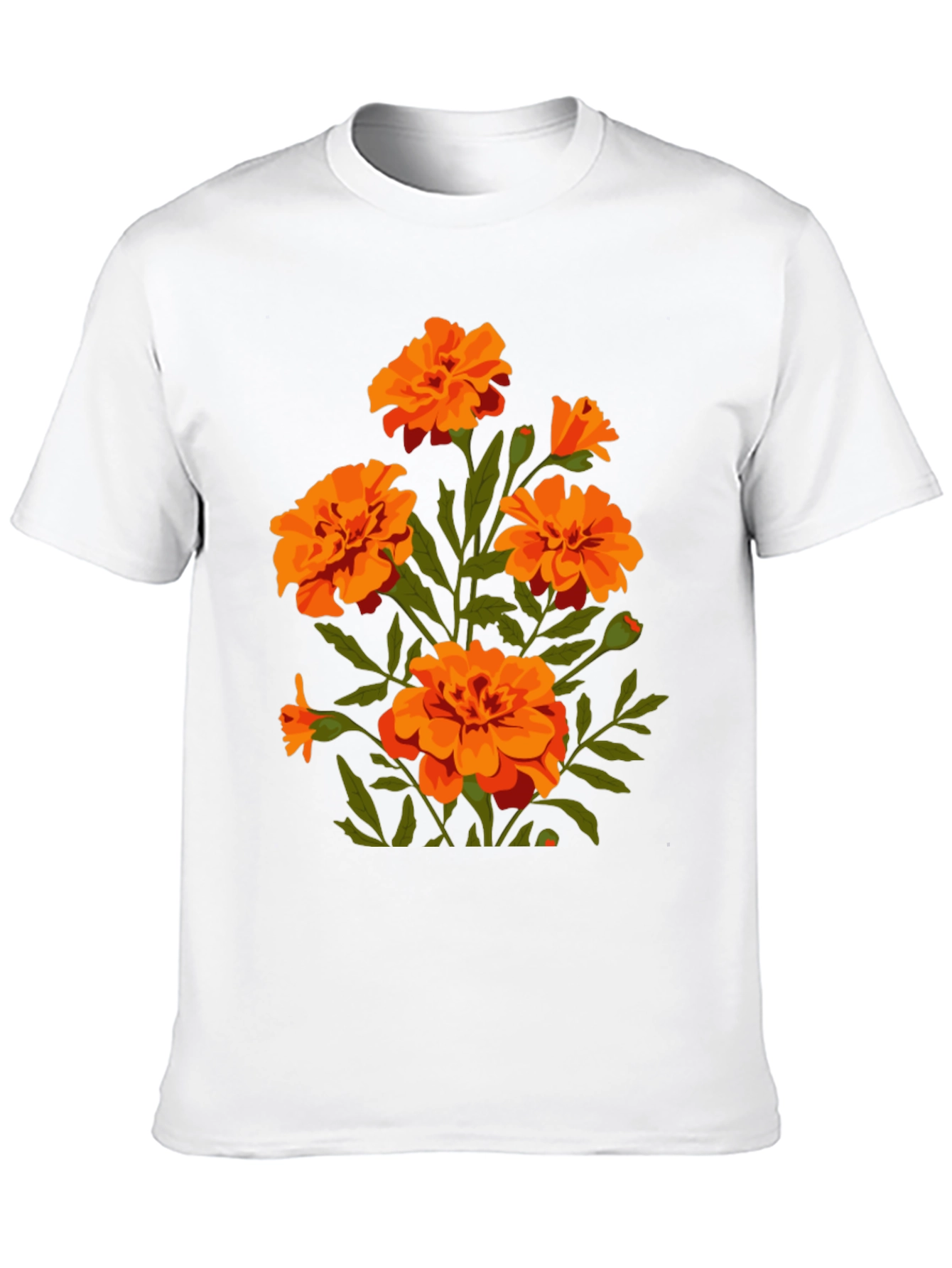 Black T-Shirt with Orange Flower Graphic Print