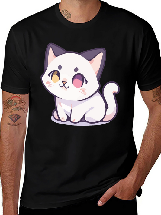 Cute Cartoon Cat Graphic T-Shirt - Black