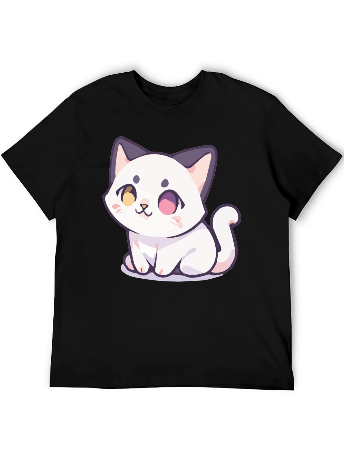 Cute Cartoon Cat Graphic T-Shirt - Black