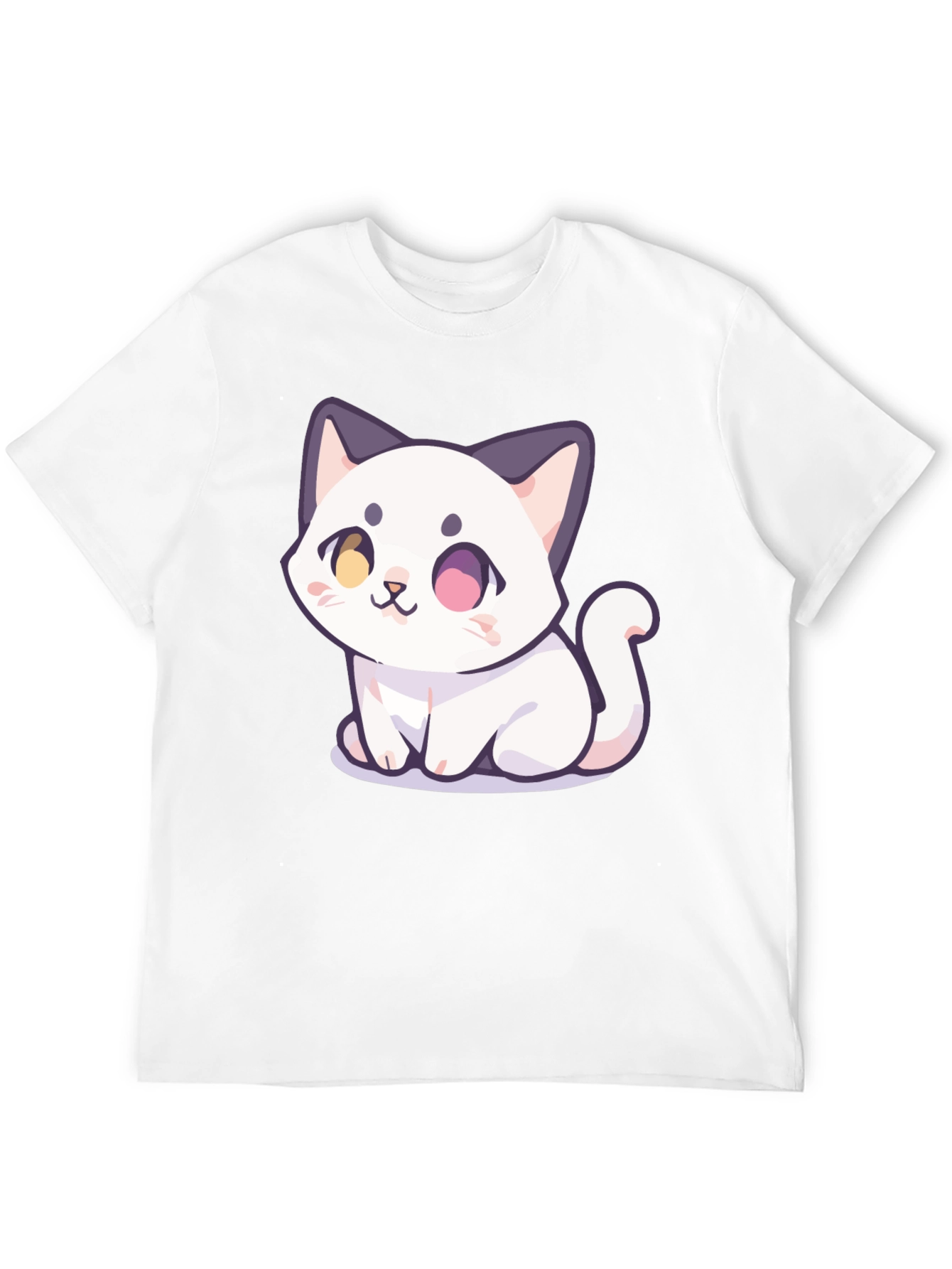 Cute Cartoon Cat Graphic T-Shirt - Black