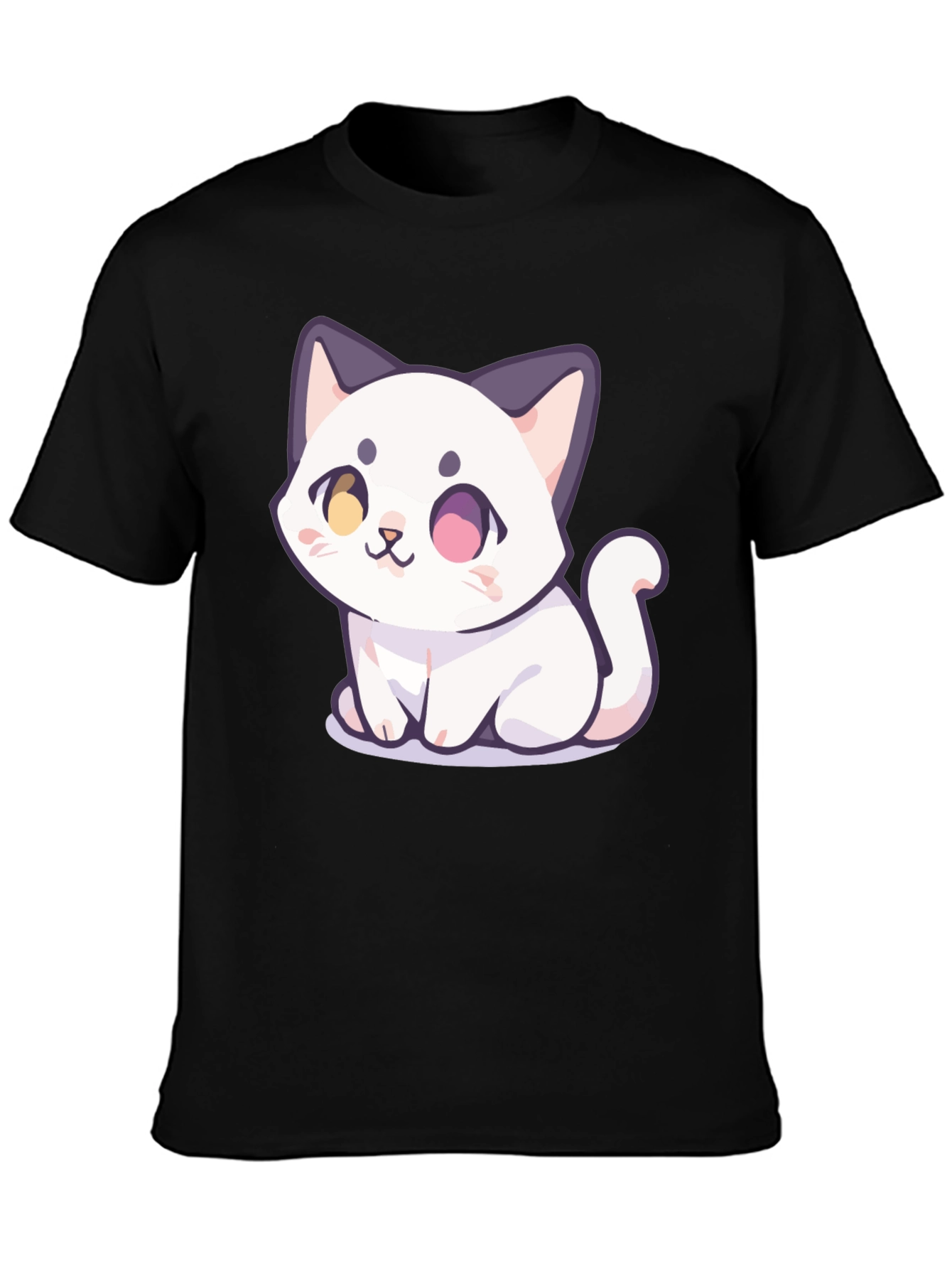 Cute Cartoon Cat Graphic T-Shirt - Black
