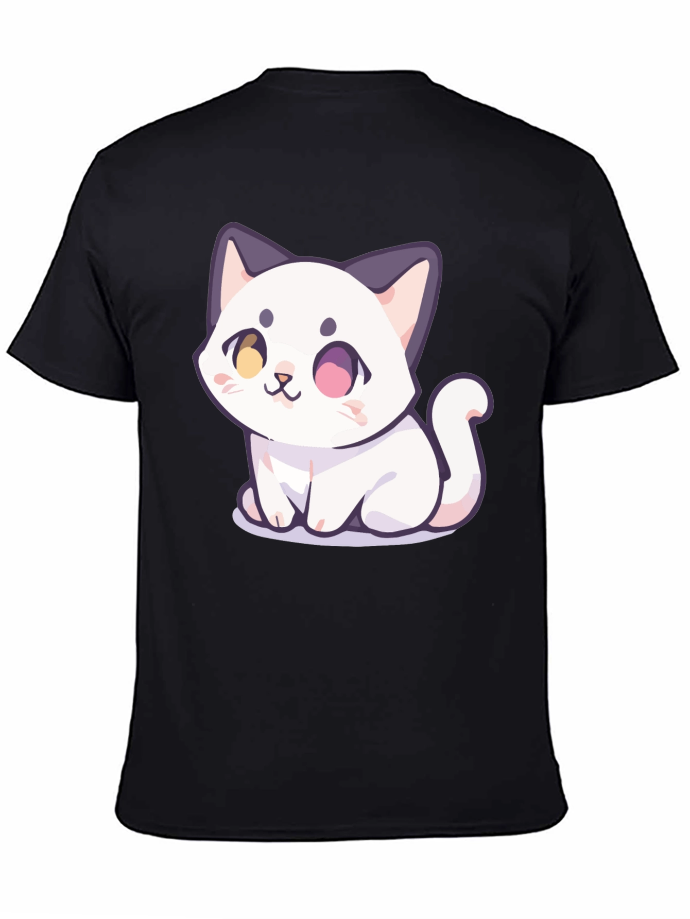 Cute Cartoon Cat Graphic T-Shirt - Black
