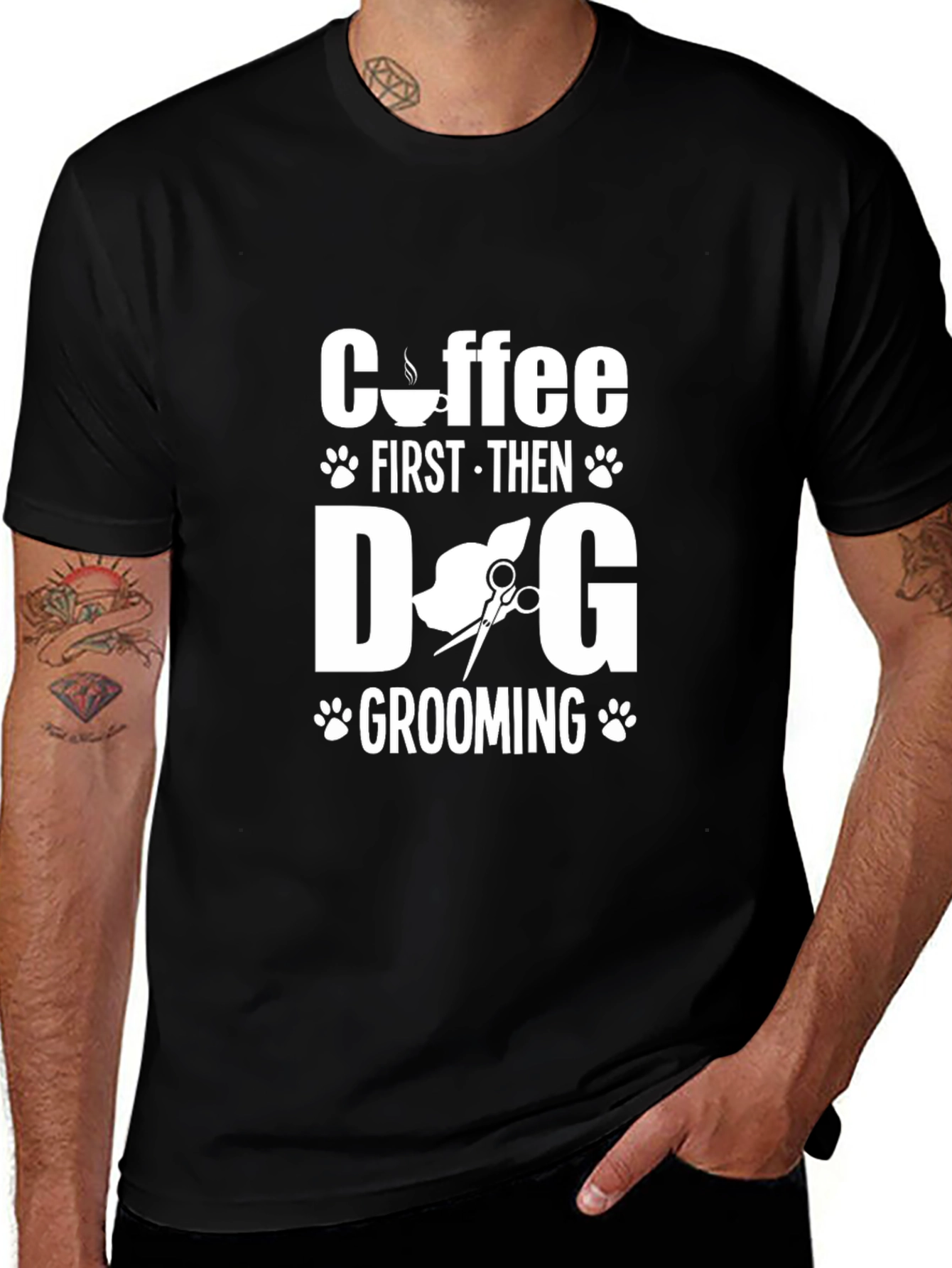 Coffee First Then Dog Grooming T-Shirt - Black