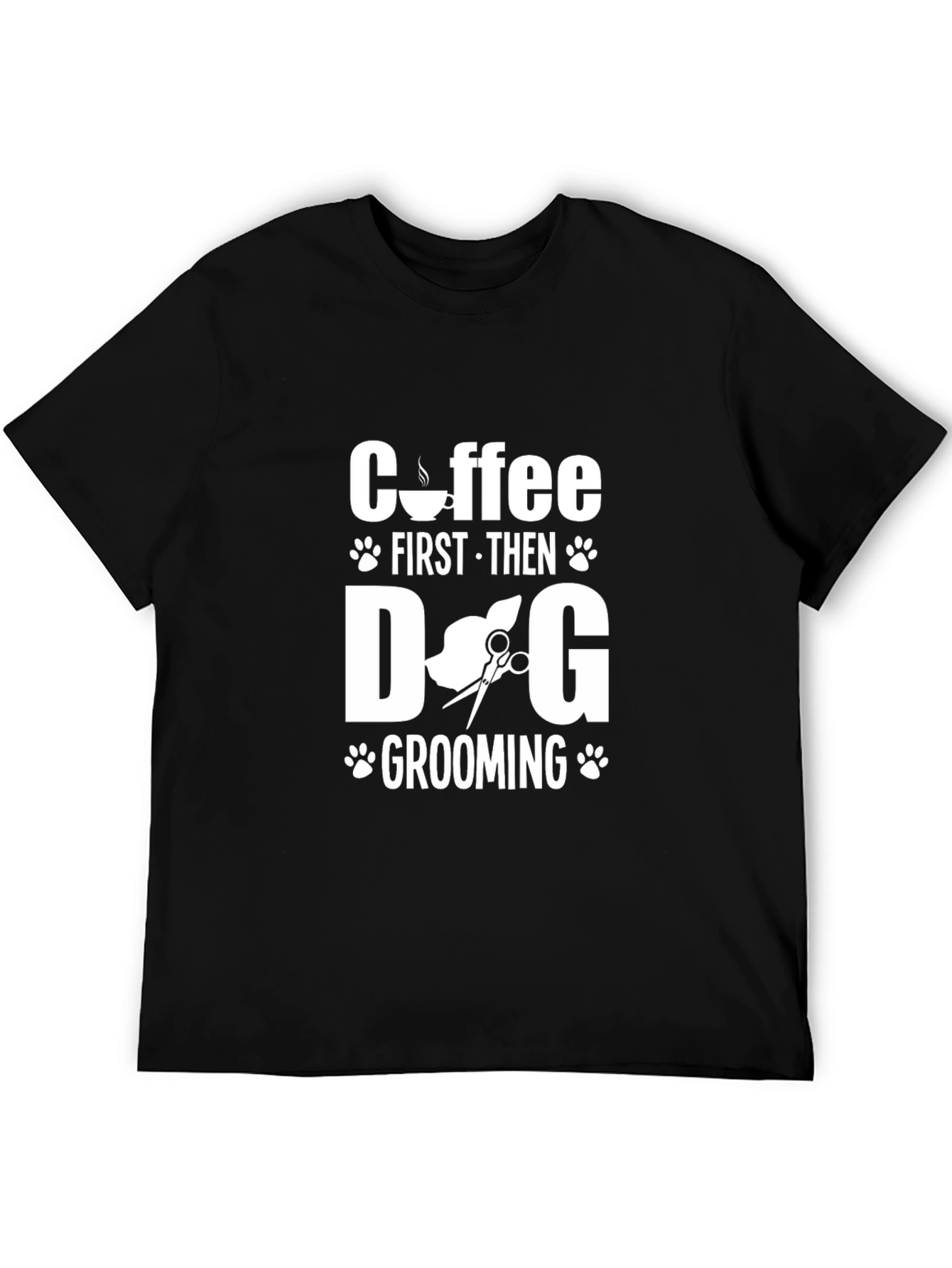 Coffee First Then Dog Grooming T-Shirt - Black