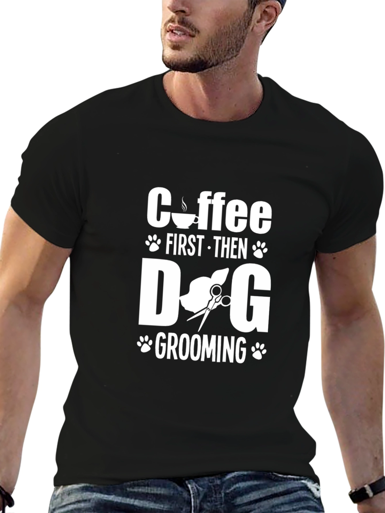 Coffee First Then Dog Grooming T-Shirt - Black