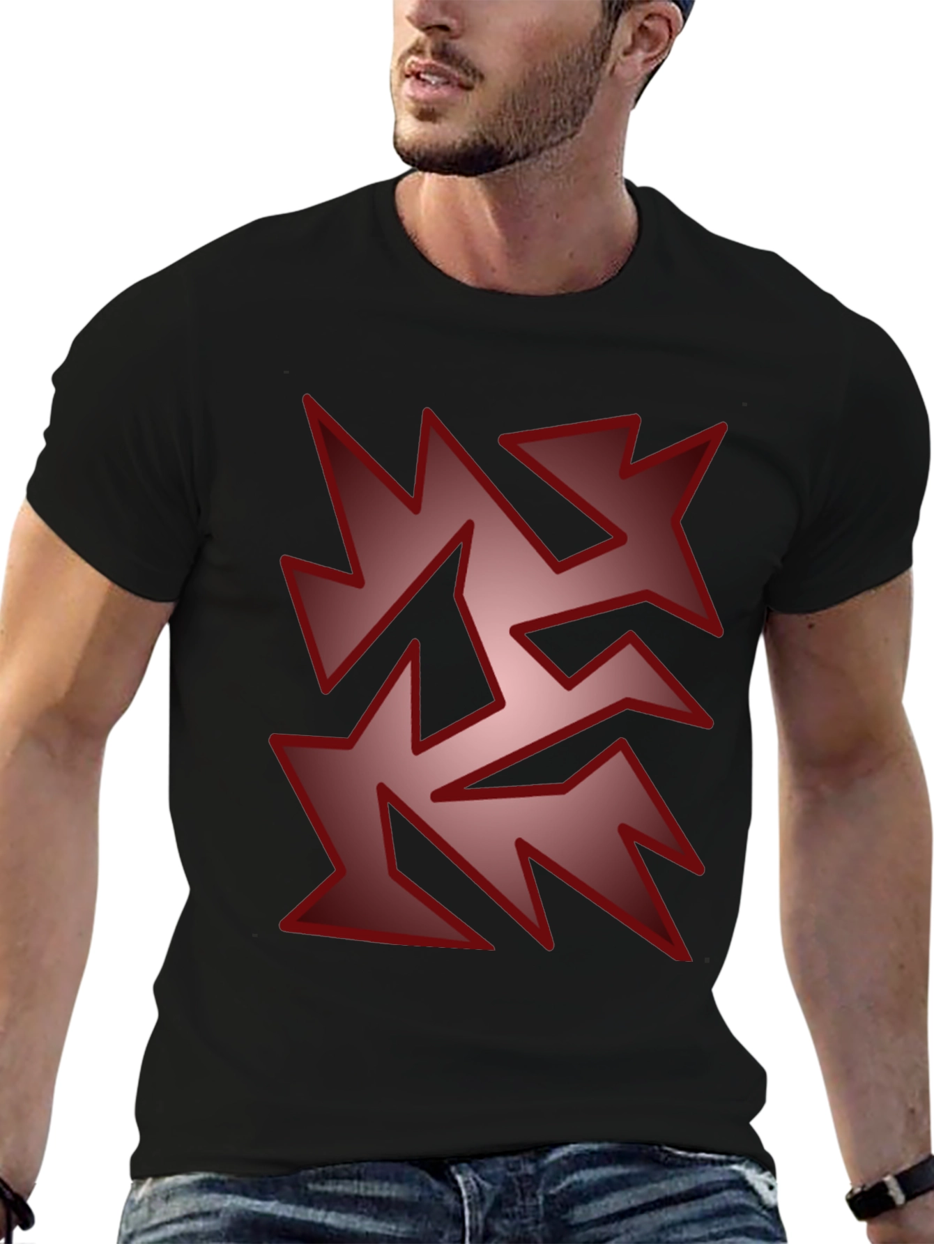 Edgy Geometric Graphic Print T-Shirt - Black