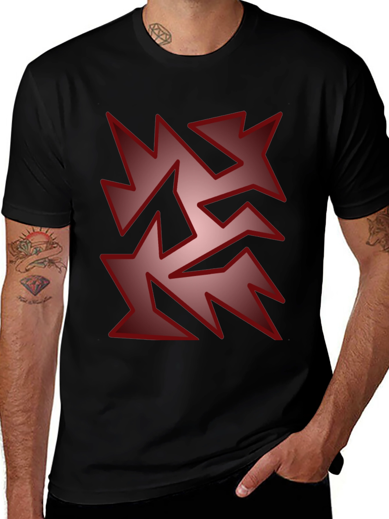 Edgy Geometric Graphic Print T-Shirt - Black